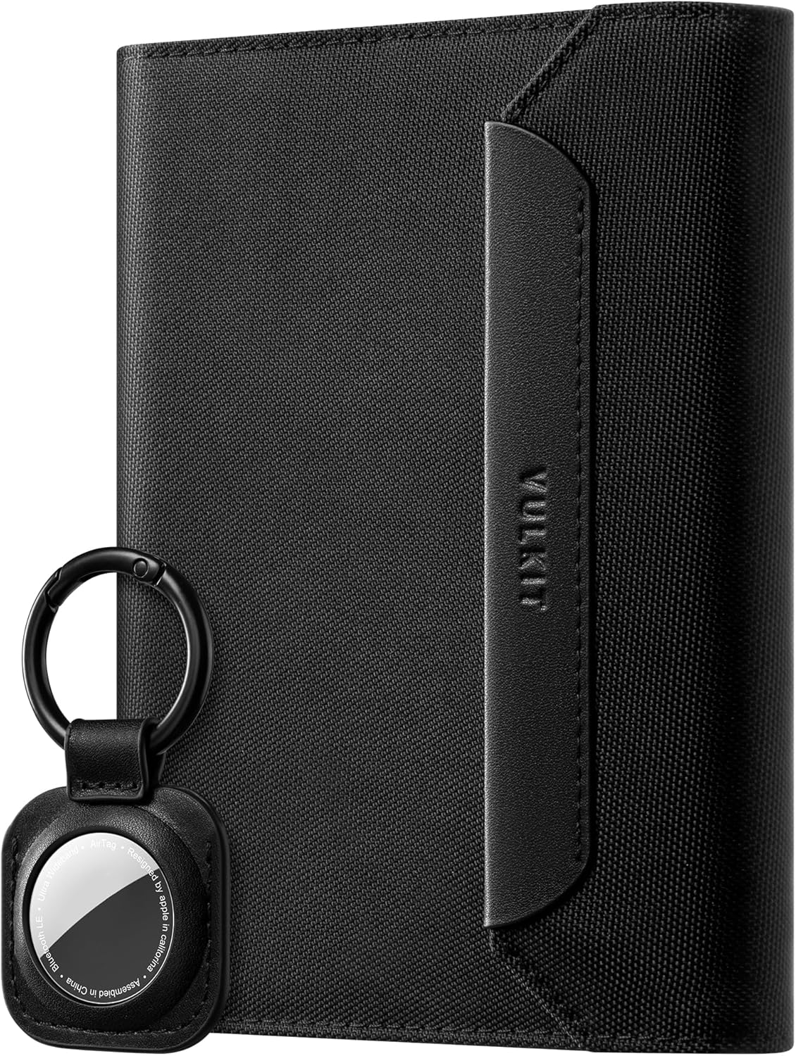 VULKIT Passport Card Holder, Vegan Leather Passport Wallet, RFID Blocking, Travel Essential, Magnetic Closure, Detachable Airtag Holder, Black