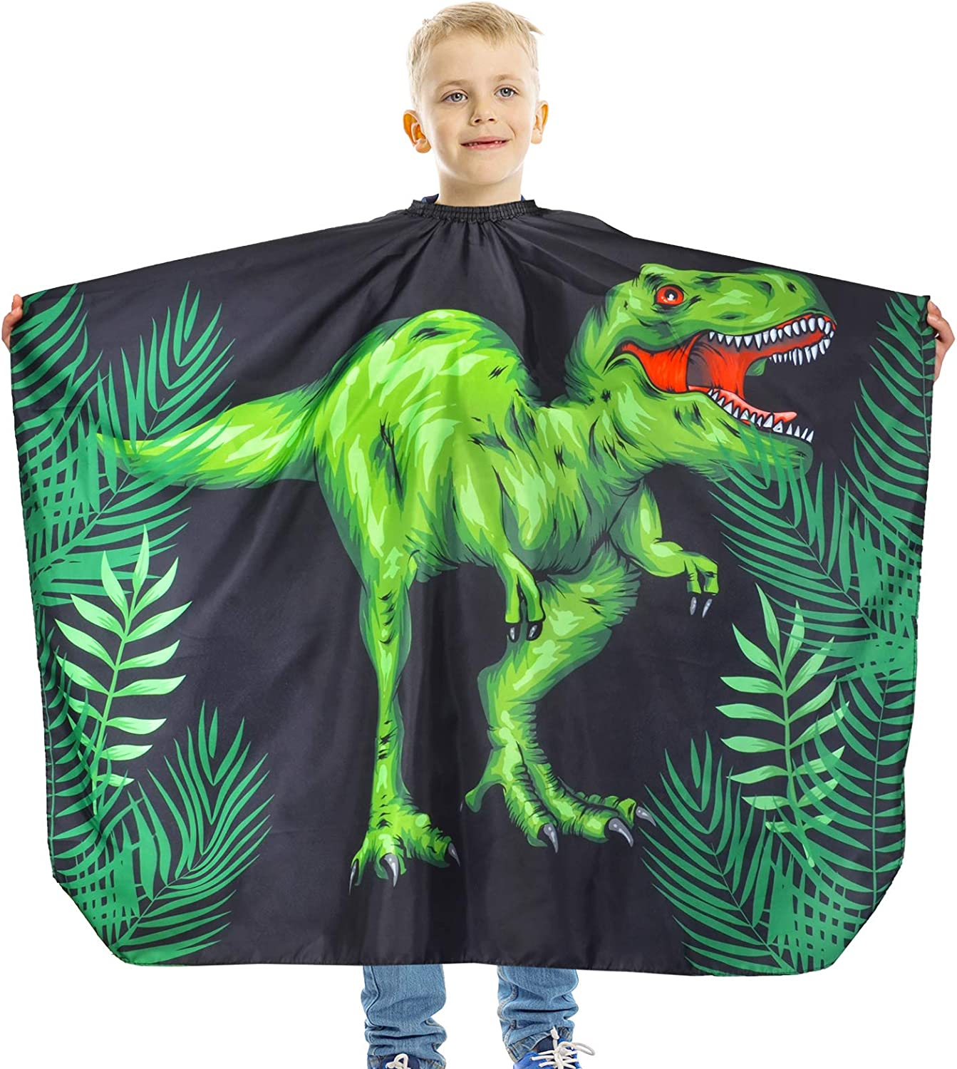 Kids Haircut Waterproof Barber Cape Cover, Dinosaur Hair Cutting Apron for Boys with Adjustable Snap Closure image number 2