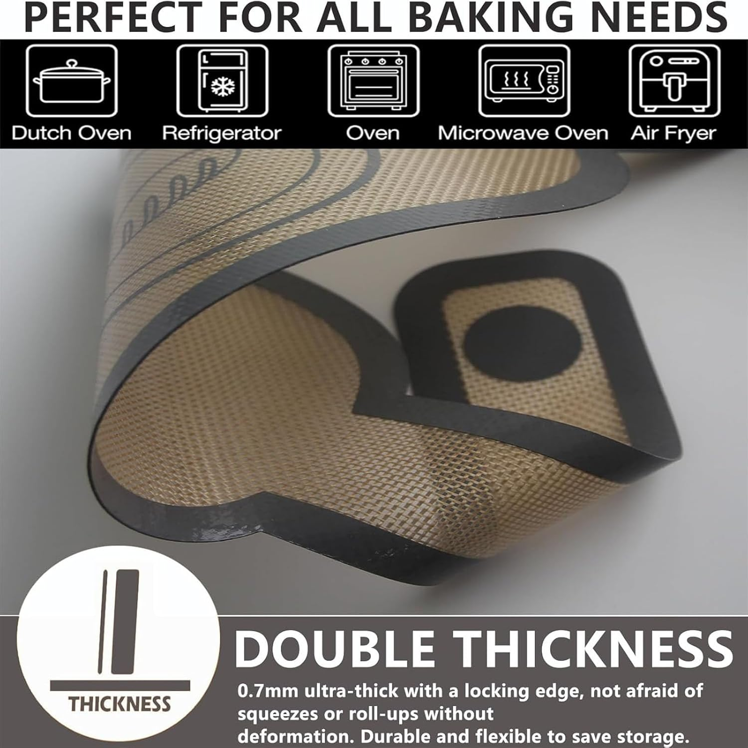 Silicone Bread Sling Oval and round - Non-Stick & Easy Clean Reusable Oval Silicone Baking Mat for Dutch Oven. with Long Handles Sourdough Bread Baking Mat Tools Supplier Liner (Gray) image number 6