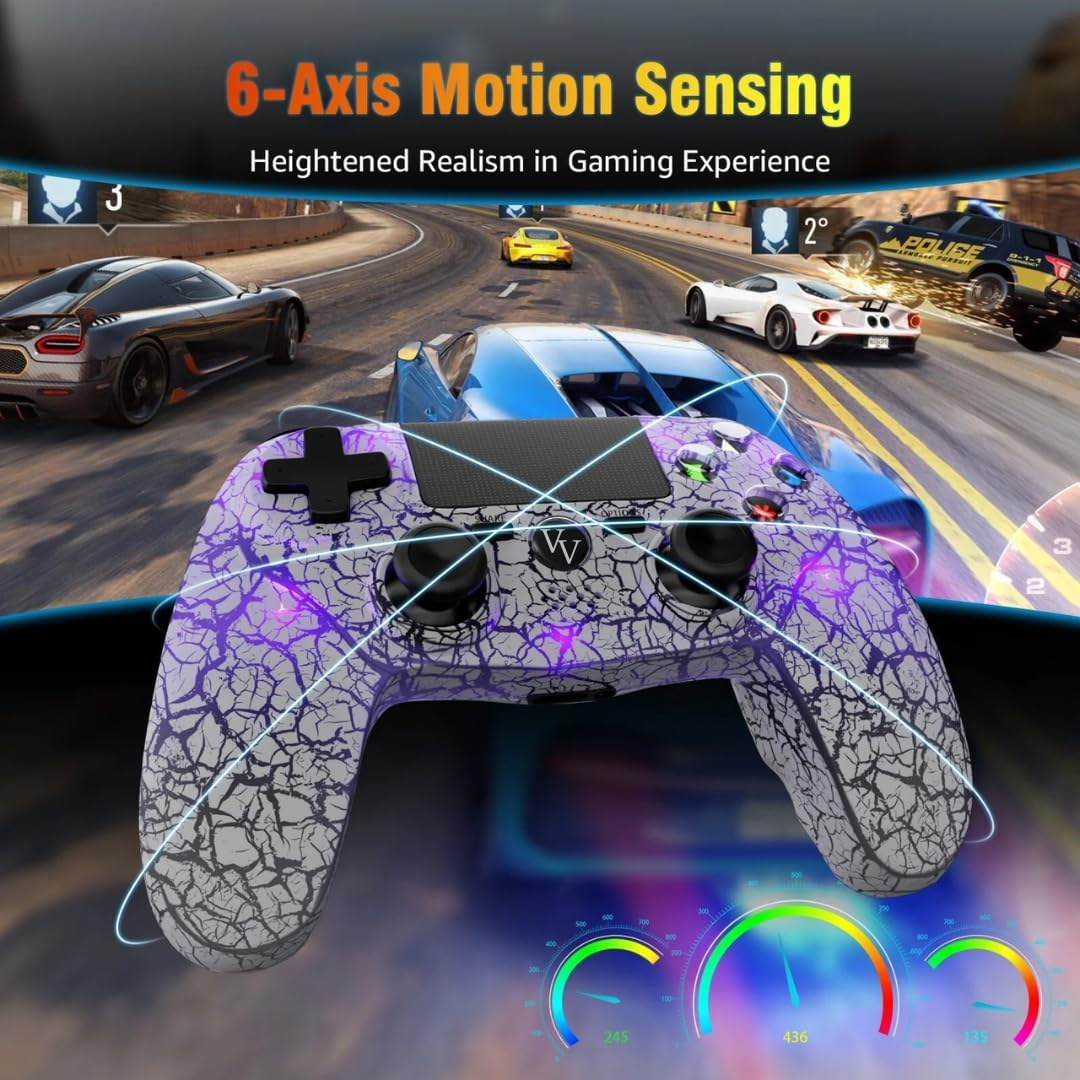 Venture Verse RGB Wireless Controller Made for Ps4,Wireless Remote Control Compatible with Playstation 4/Slim/Pro,With Double Shock/Audio/Six-Axis Motion Sensor(Cracked White) image number 3