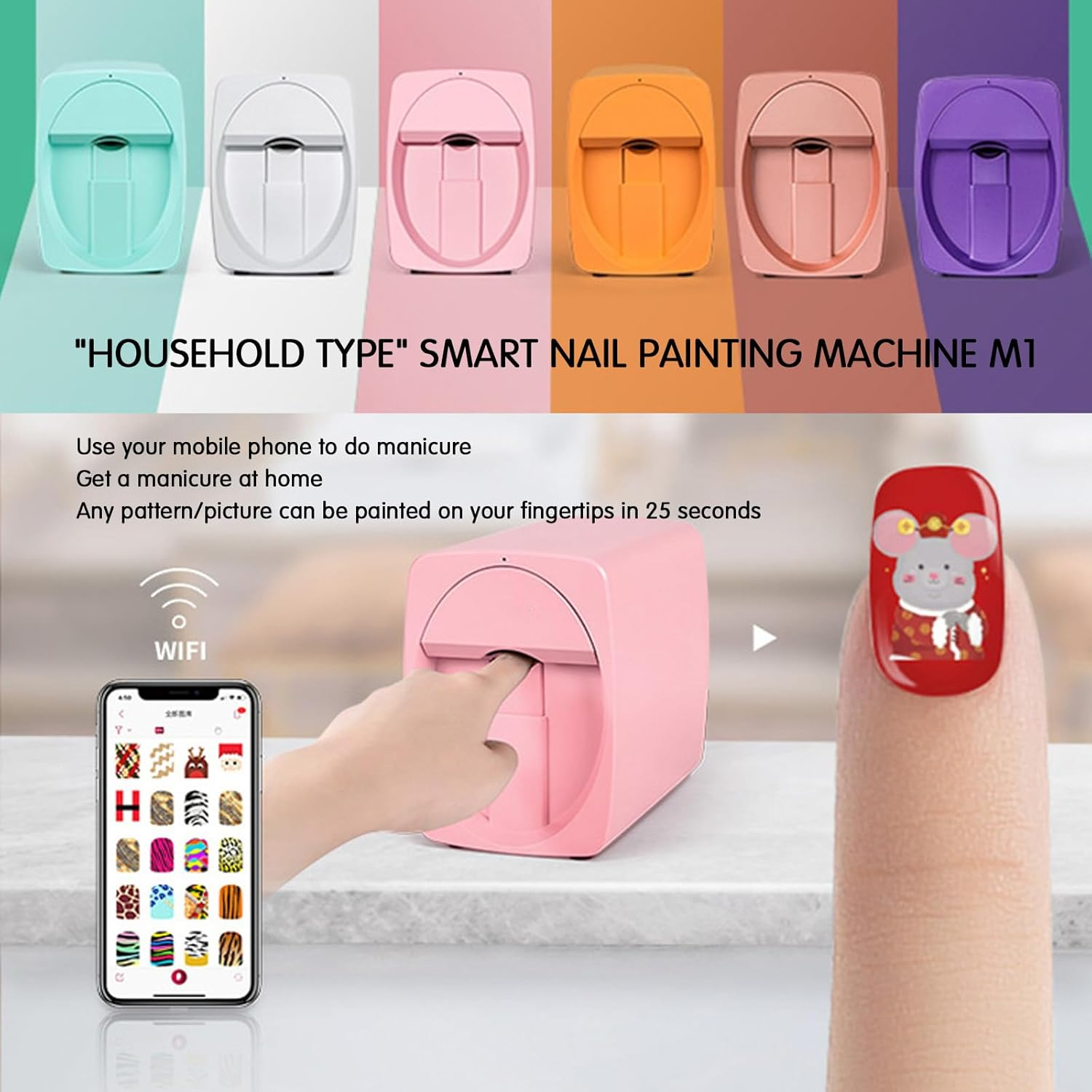 Mini Portable Nail Painting Machine,Digital Mobile Nail Art Printer,Smart Phone Control Wireless Wifi Signal,Smart 3D Nail Art Printer,Rosegold - Pink image number 4