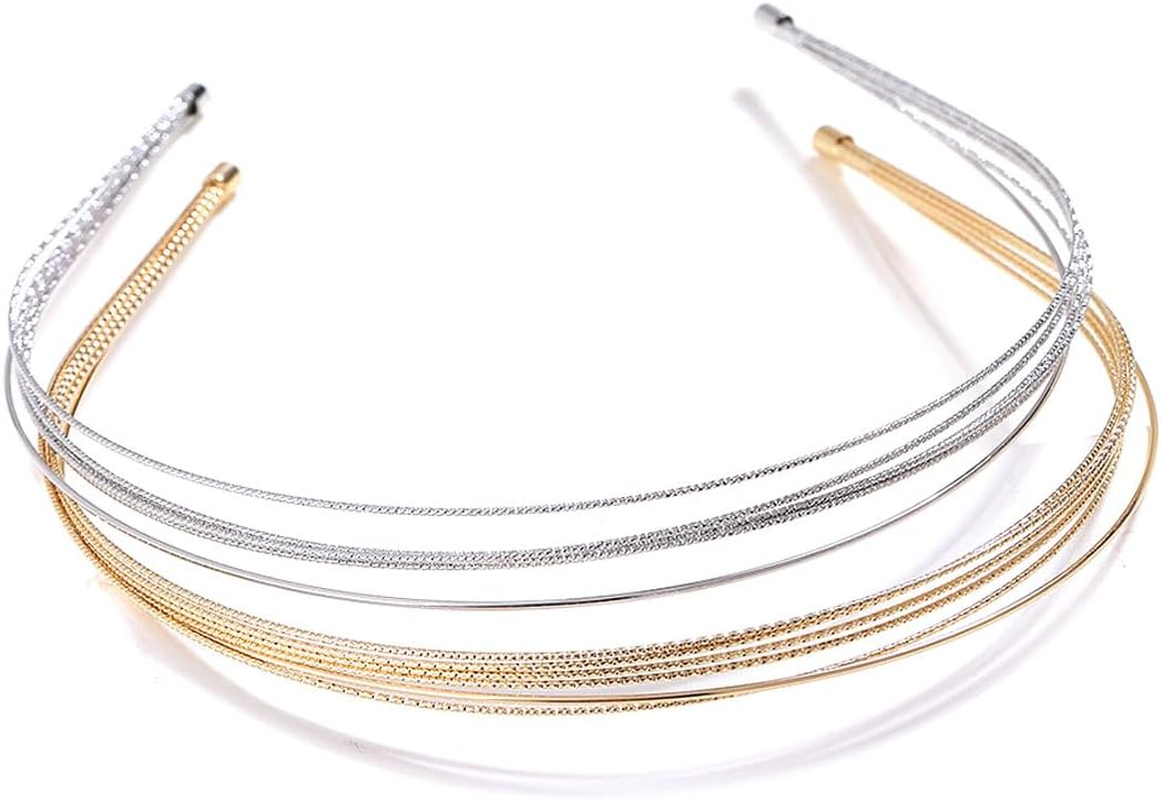 KGDUYC 2Pcs Multilayer Metal Headbands for Women, Fashionable Thin Headband, Layered Headband Women'S Elegant Hair Bands, Headwear, Hair Accessories, Gold/Silver image number 5