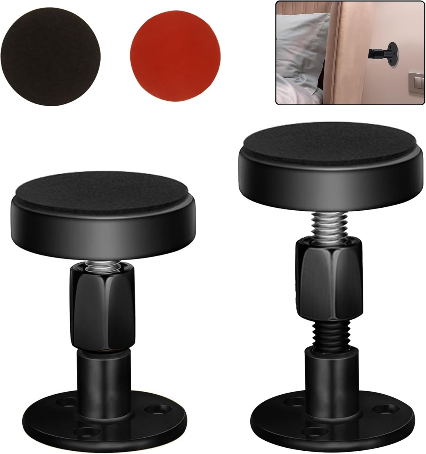 2PCS Black Adjustable Bed Frame Anti-Shake Tool, Headboard Stoppers with Free Furniture Pads and Screws, No More Creaking, Protect the Wall from Banging, Easy to Install (1.1-2.5In) image number 2