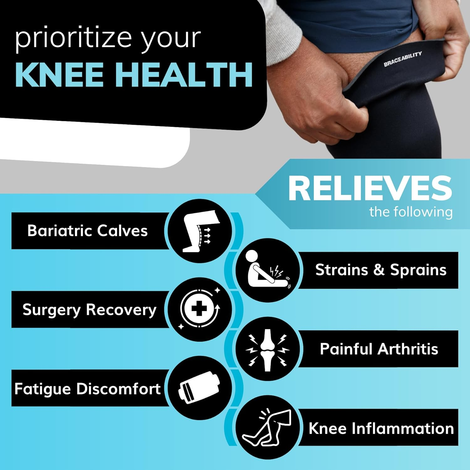 Braceability plus Size Neoprene Knee Sleeve | XXL Compression Support Brace for Bariatric Women & Men with Big Thighs & Arthritis Joint Pain (2XL Wide Calf) image number 3