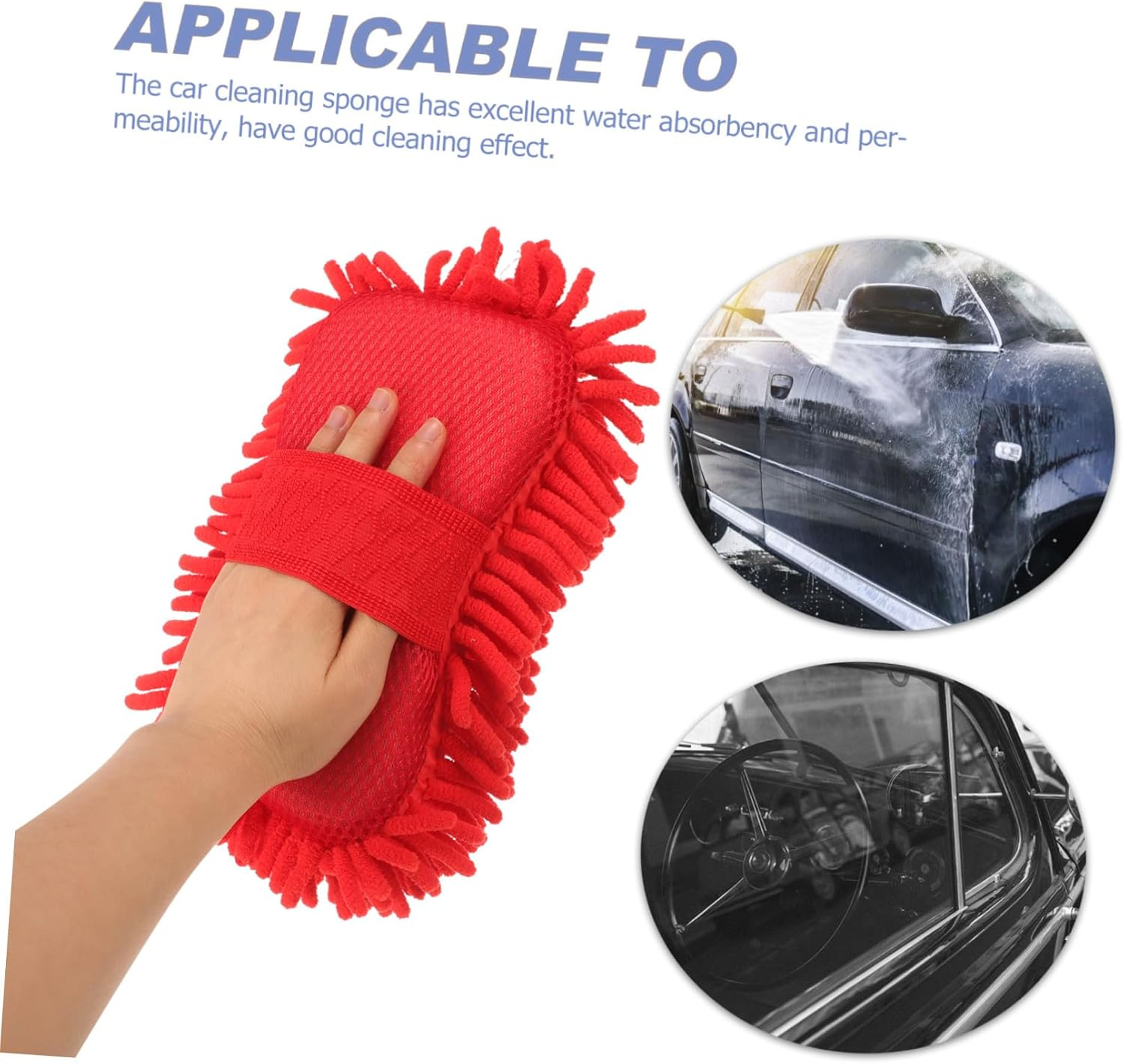 INOOMP Car Wash Mitts Microfiber Washing Mitts Red Absorbent Sponge 80G Car Cleaning Supplies Vehicle Detailing Tool for Automotive Exterior Care image number 1