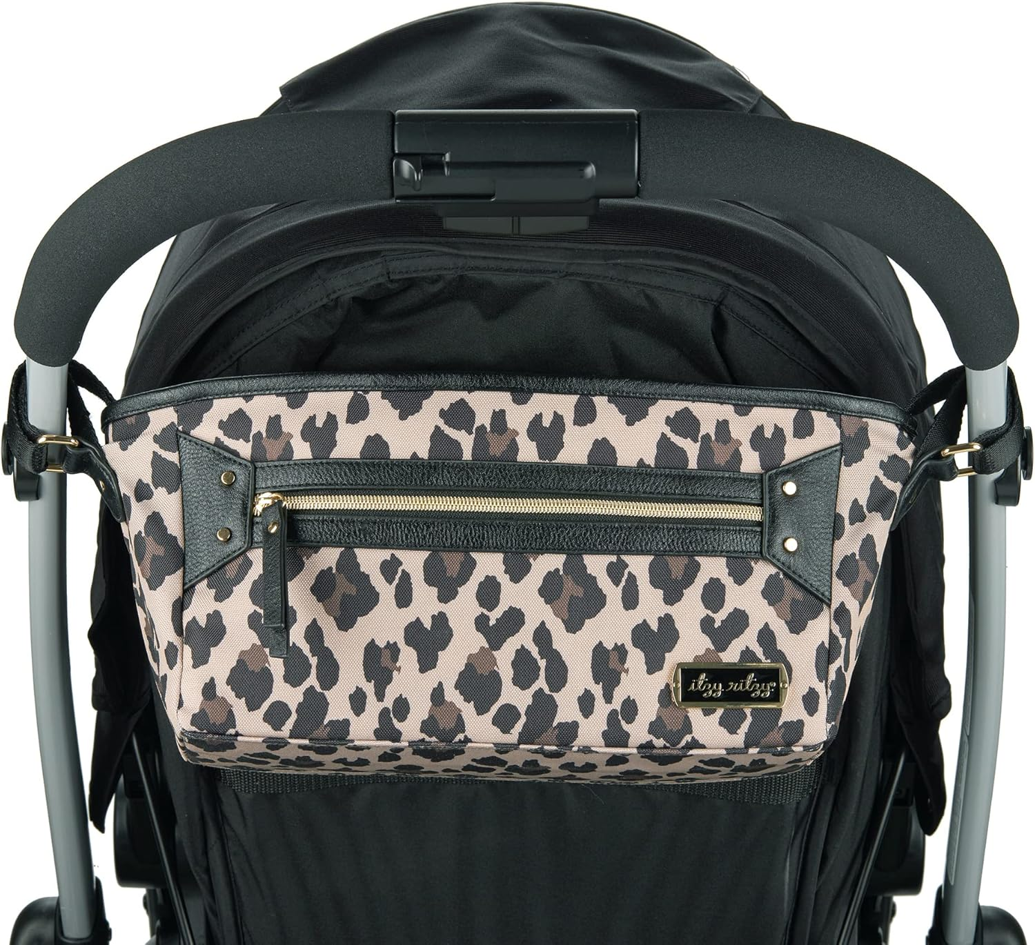 Itzy Ritzy Adjustable Stroller Caddy, Stroller Organizer Featuring Two Built-In Pockets, Front Zippered Pocket and Adjustable Straps to Fit Nearly Any Stroller, Grayson