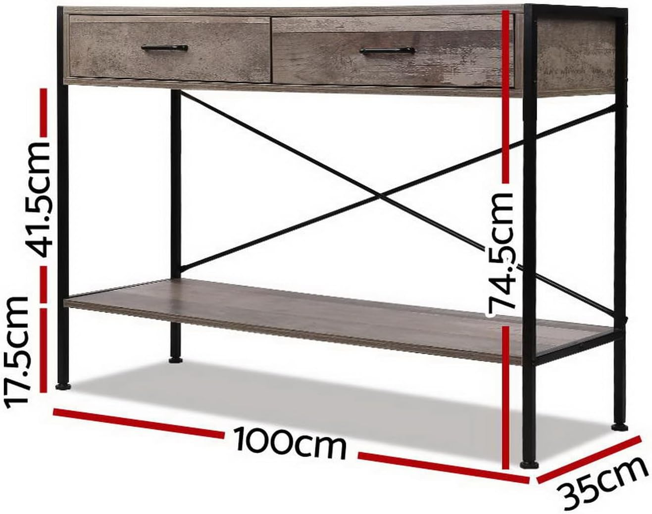 Artiss Console Table, Wood Side Hallway Tables Desk Drawers Display Home Bedroom Office Living Room Entryway Furniture, with 2 Drawer 15Mm Particle Board Spacious Storage Space White image number 4