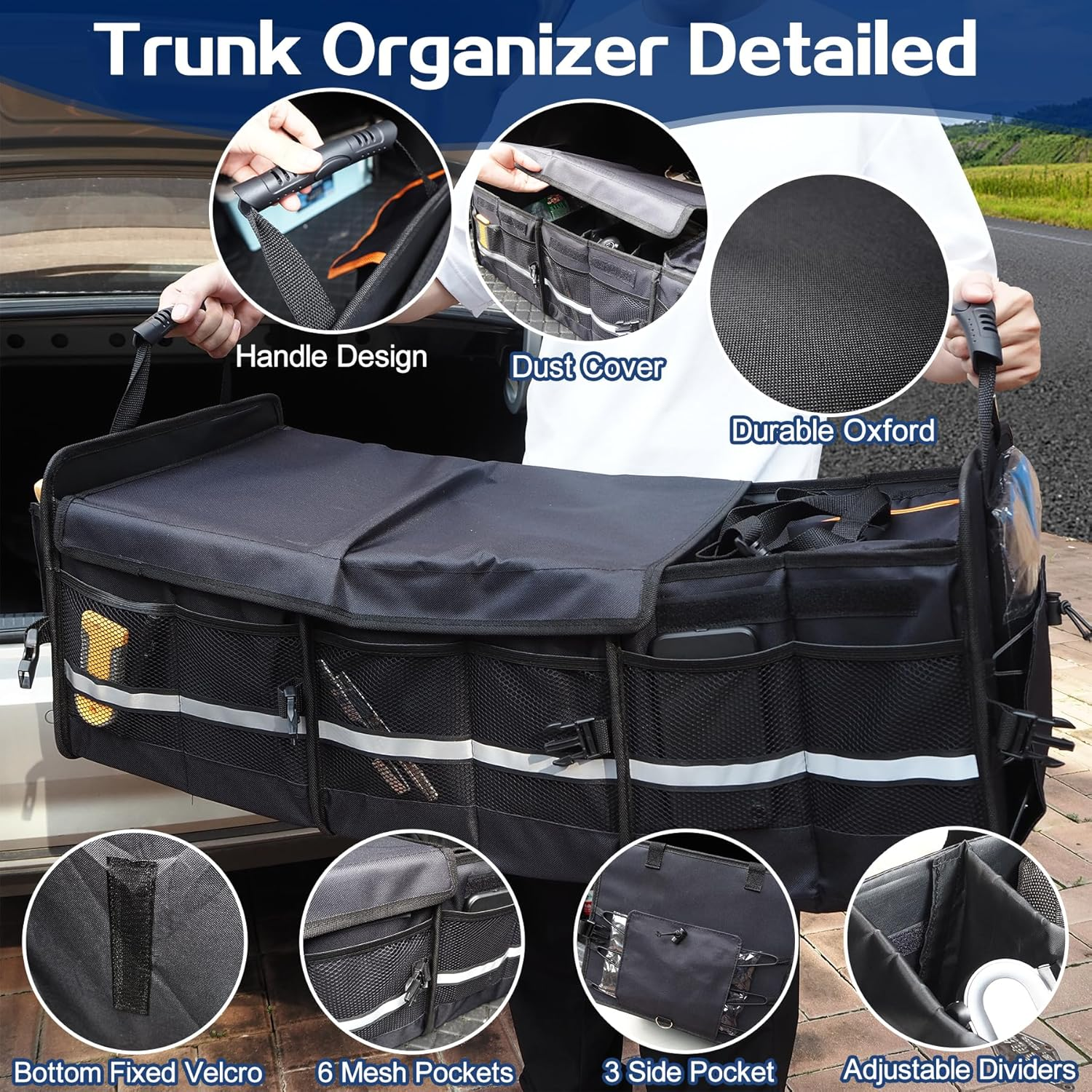 Car Trunk Organizer, Foldable Boot Organizer Built-In Leakproof Cooler, Multipurpose Automotive Travel Storage Bag Wtih Adjustable Securing Straps, Cargo Storage Accessories for SUV, Truck, Sedan, RV image number 5