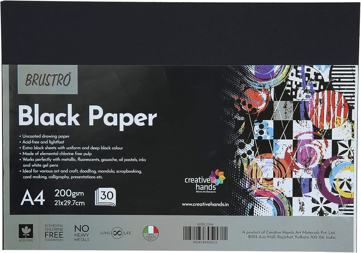 Brustro Black Paper - 200 GSM A4 (Pack of 30 Sheets) image number 3