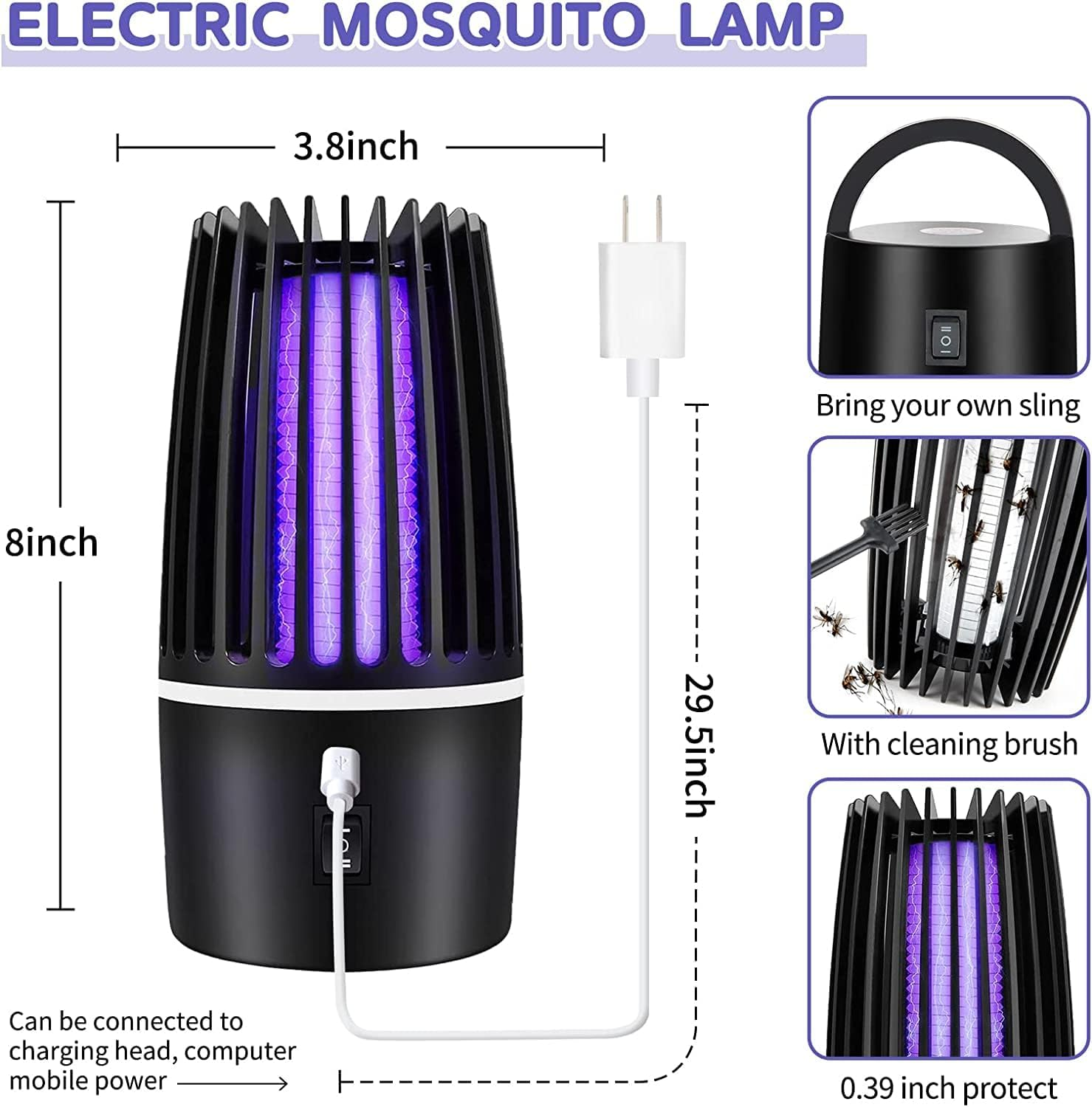 Bug Zapper, 2 in 1 Mosquito Killer Lamp, Portable Zappers with Night Light, 4000Mah USB Rechargeable Mosquito Killer Electric Lamp Insect Repellent, Indoor Outdoor Pest Control Trap Bug Zapper image number 2