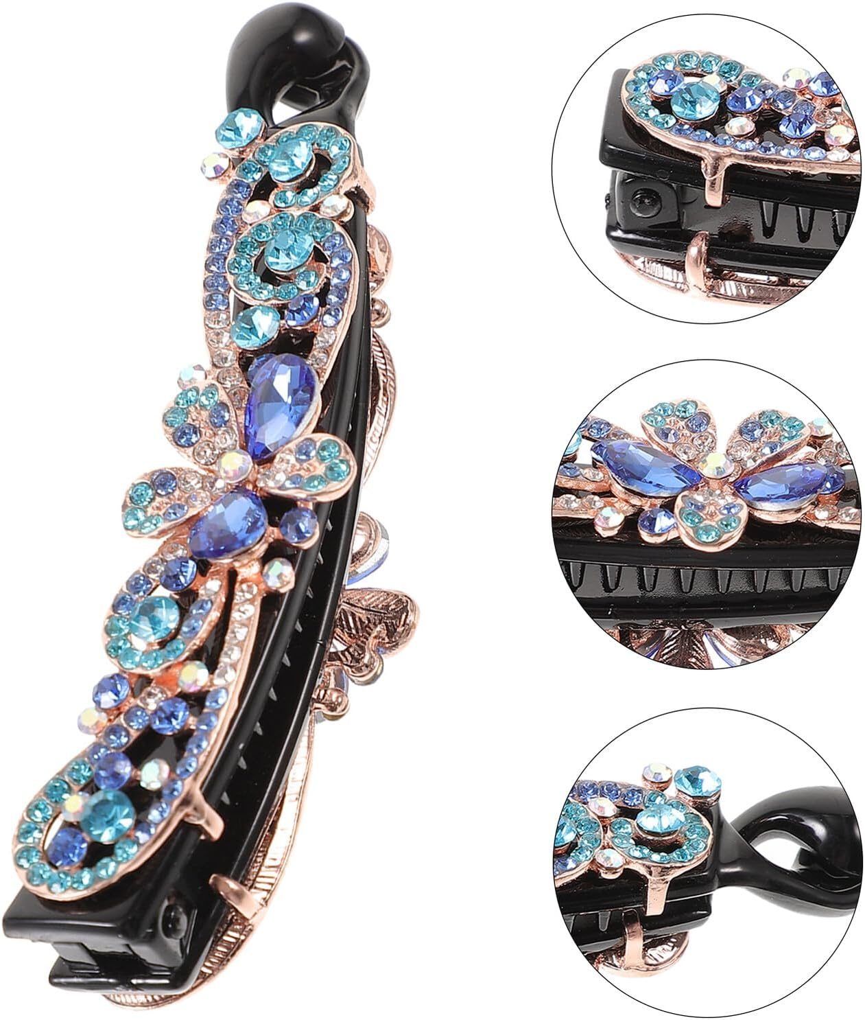 DRESSOOS Elegant Floral Rhinestone Hair Clip for Women and Banana Clip with Blue Crystal Design Decorative Accessory for Wedding Party Prom Birthday and Everyday Styling image number 6