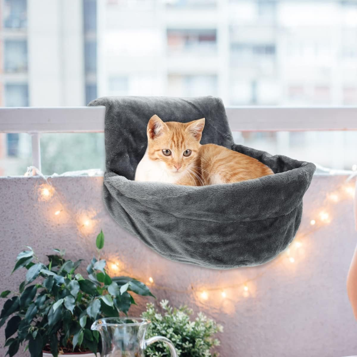 Plush Radiator Cat Hanging Bed - round Cosy Warm Fleece Hammock for Small Pets, Kittens, Puppies - Easy to Assemble (Grey) image number 4