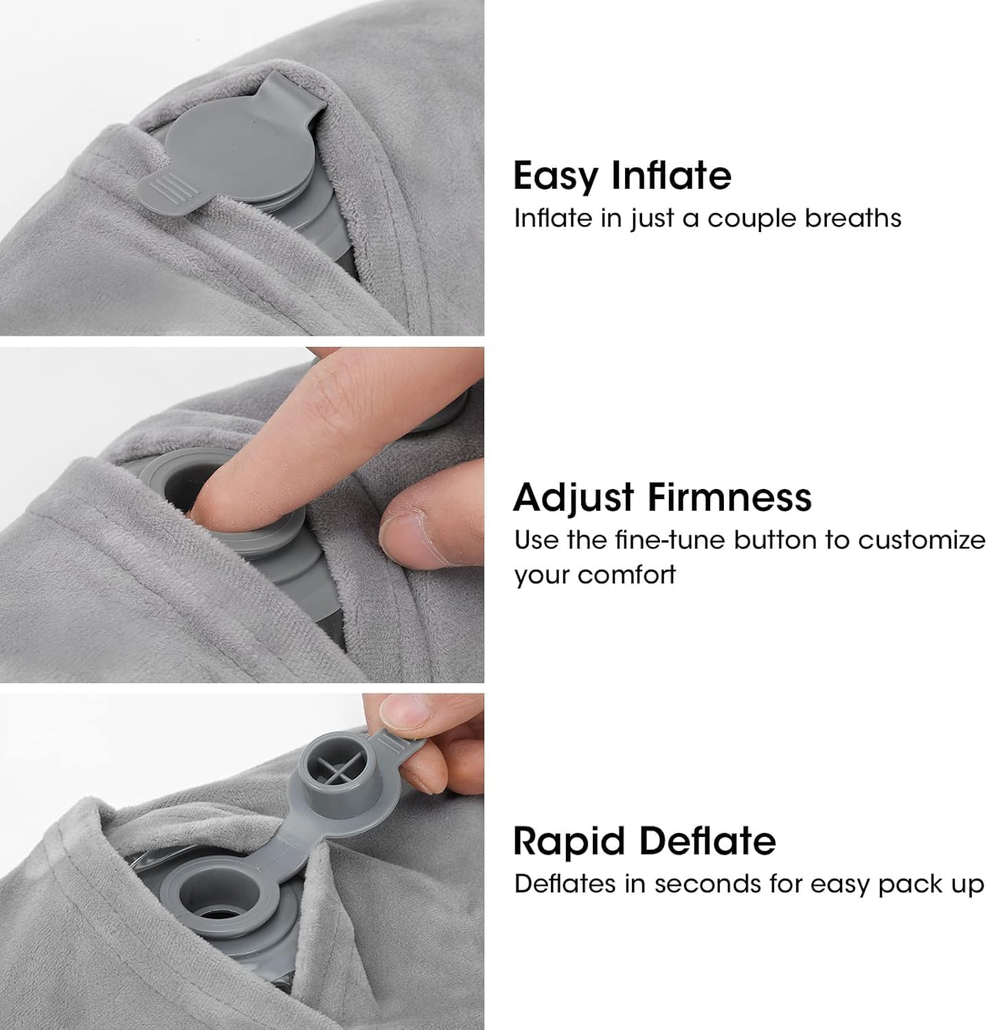 2 Pack Inflatable Travel Pillow for Airplanes Inflatable Neck Flight Pillows with Compact Bag and Blindfold for Traveling, Airplane, Train, Car, Office(Light Gray and Sky Blue) image number 3