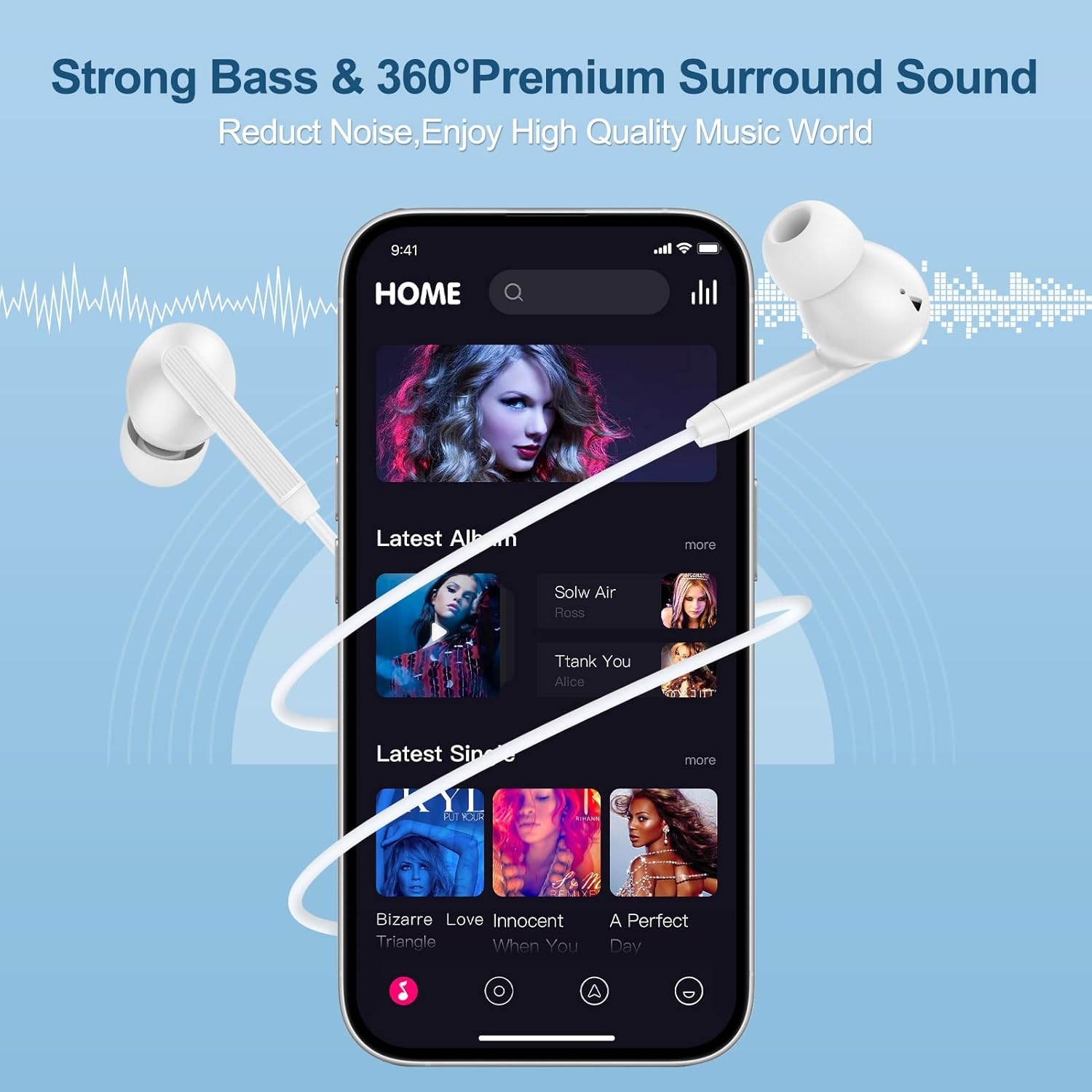 Type C Wired Headphones Earbuds USB C Headphones for Iphone 17 Pro Max/16E/16 Pro Max Type C Earbuds Wired Earphones for Samsung Galaxy A17/A36/A35/A16/S25FE/S24/S23/S22, Microphone & Remote Control image number 2