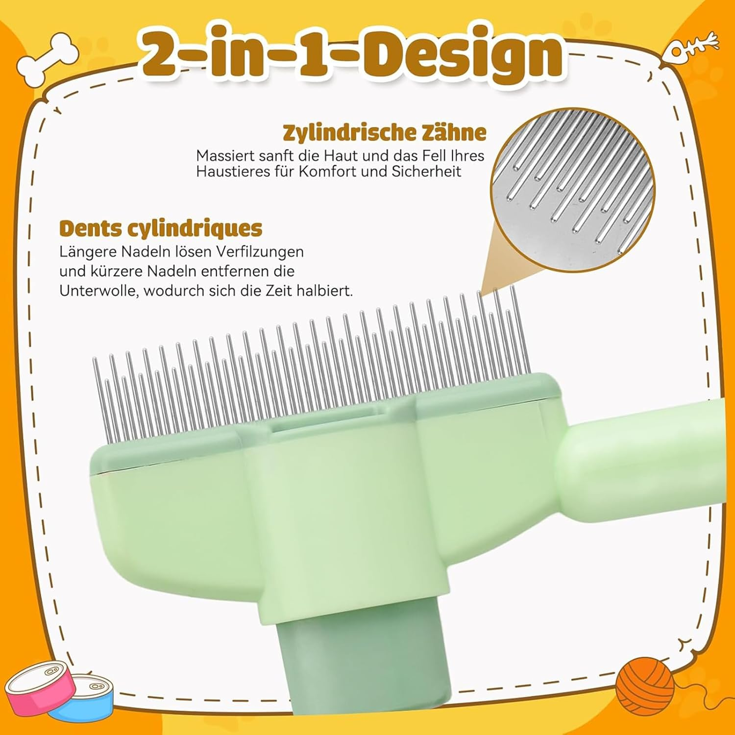 Fellblitz Cat Brush, Pack of 2 Fur Brushes, Self-Cleaning Comb with Release Button, for Long and Short Coat, Removes Knots & Loose Hair image number 1
