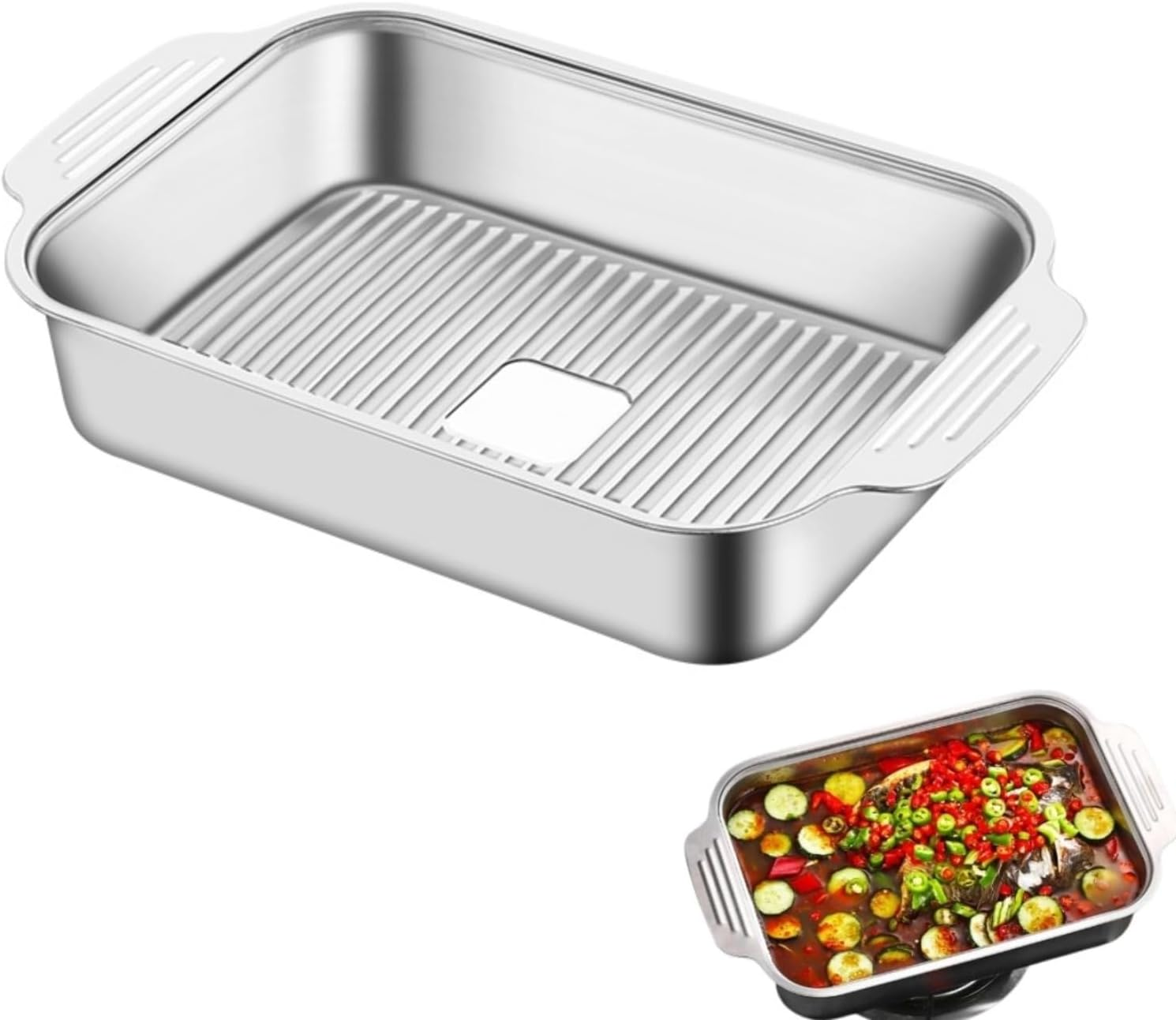 Poemtian Stainless Steel Fish Plate, Kitchen Serving Grill Tray, Stainless Steel Rectangle Tray