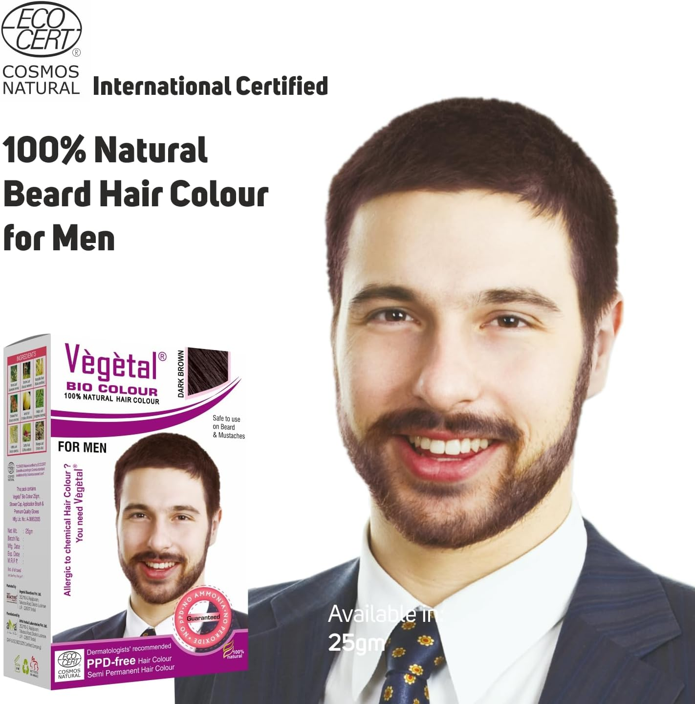 Vegetal Bio Colour - Experience Natural Dark Brown Beard Hair Color for Men Ammonia-Free, Ppd-Free, 100% Organic, and Herbal Safe and Effective Beard Dye Complete Kit Included 25G Each image number 6
