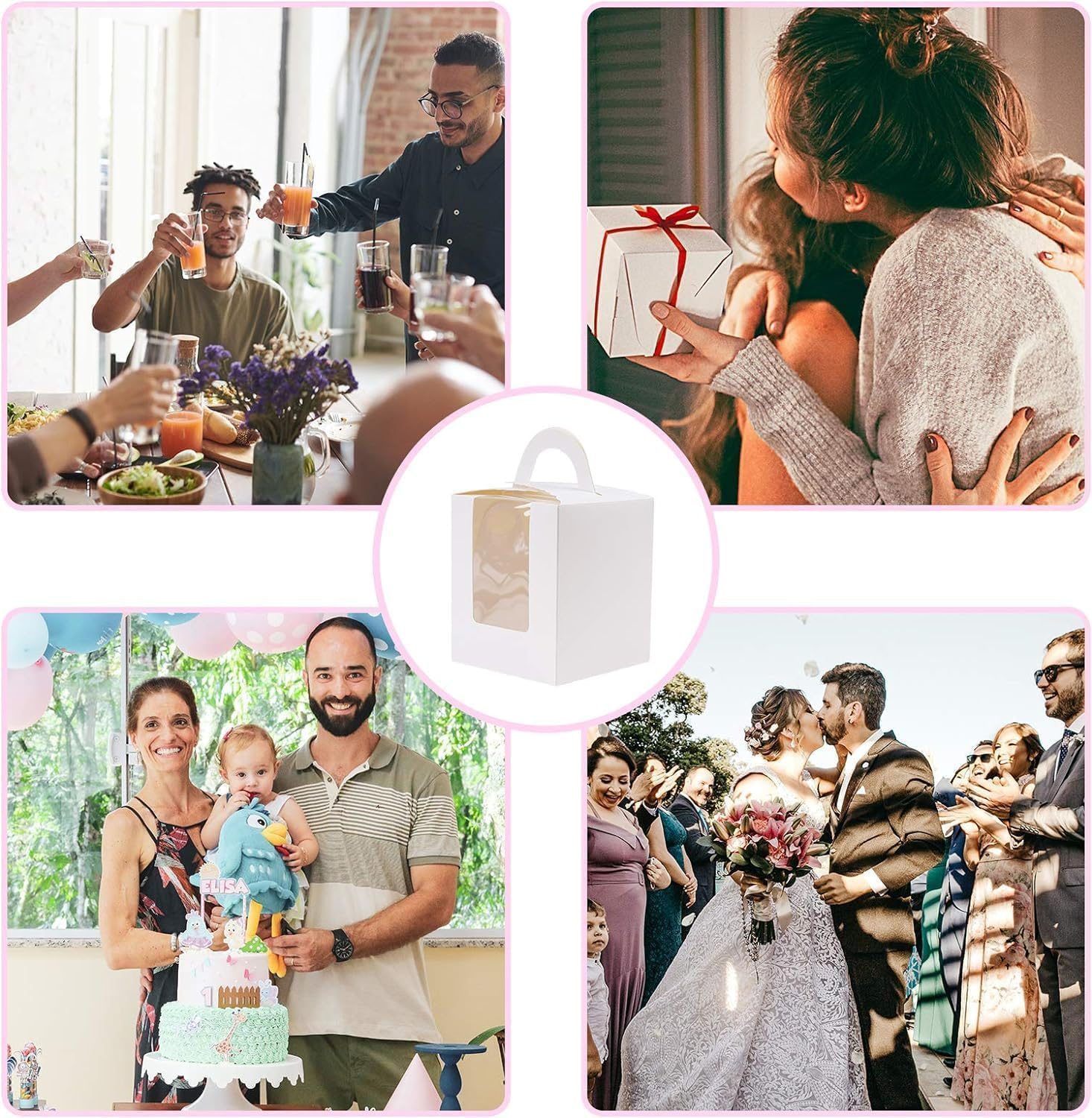 Cupcake Boxes, 15PCS Individual Cupcake Containers, Cupcake Boxes with Window, Food Grade Cupcake Holders with Inserts, Pastry Containers with Handle for Wedding Birthday Parties (3 Style) image number 1