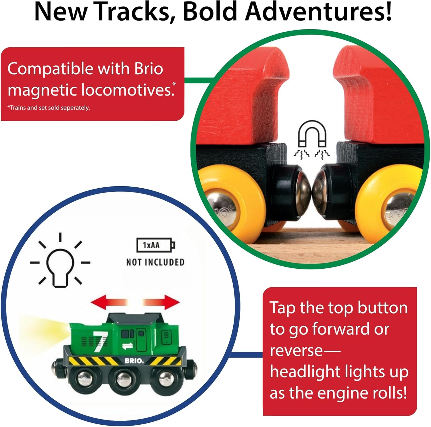 BRIO World 33214 - Freight Battery Engine &ndash; Motorized Wooden Train with Working Headlights, Compatible with BRIO Railway Sets, Fun Play for Kids Ages 3+ image number 4