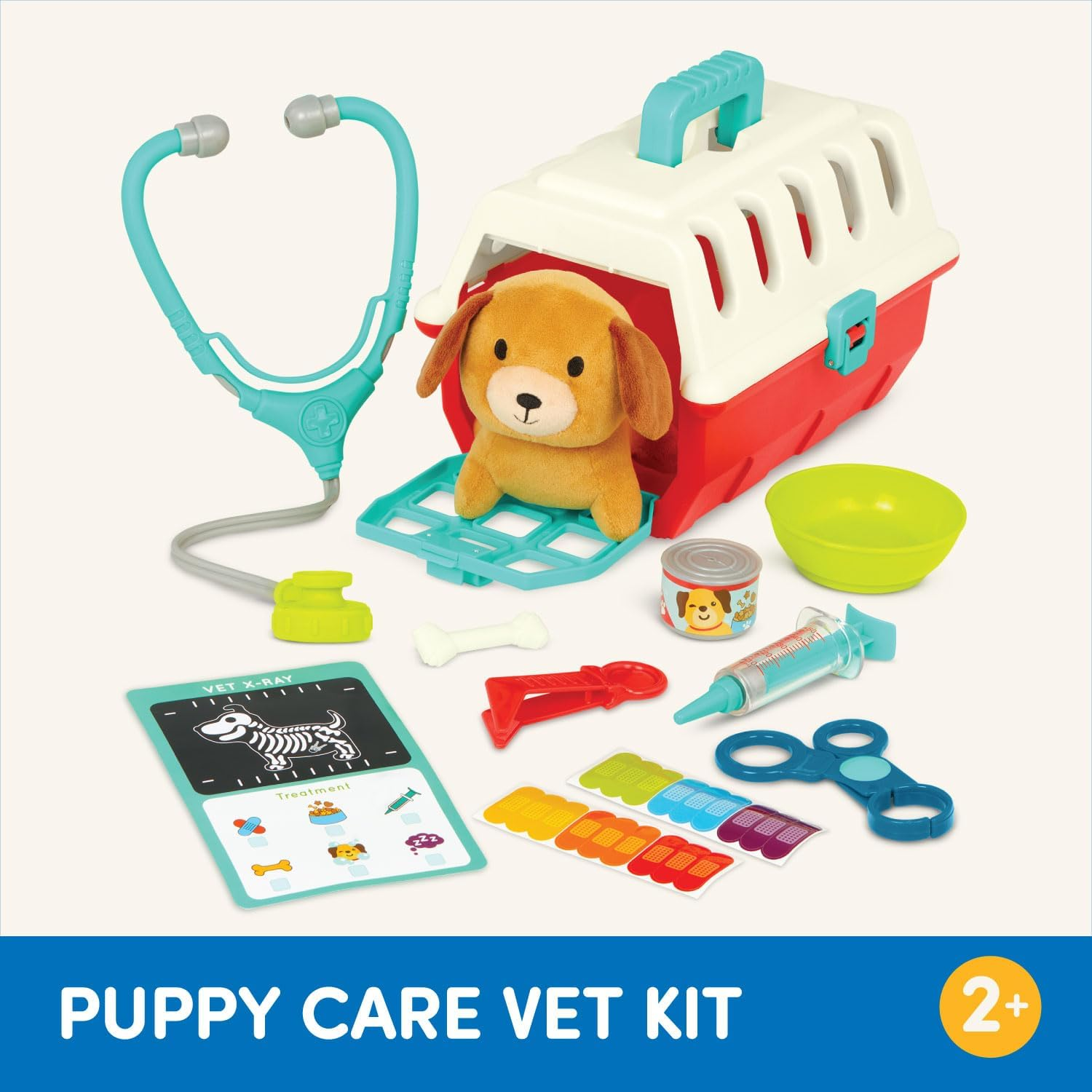 Battat &ndash; Mini Vet Playset (11Pc) &ndash; Plush Dog & Carrier &ndash; Stickers & Checklist &ndash; Toy Stethoscope & Bone &ndash; 2 Years + &ndash; Puppy Care Vet Kit image number 1