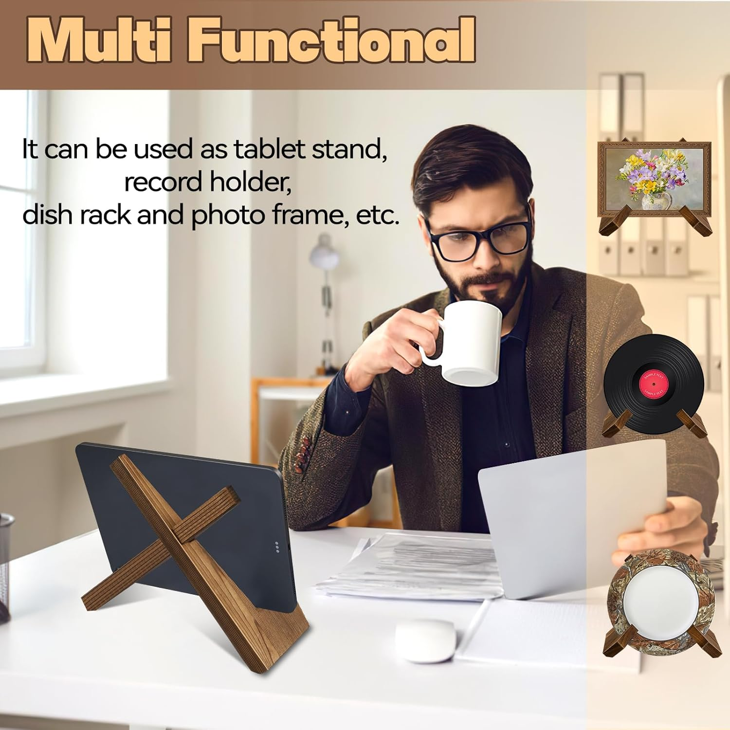 Cookbook Stand Wooden Cookbook Holder Solid Wood Recipe Book Holder Farmhouse Cook Book Stand Rustic Display Stand Kitchen Counter Decor for Cooking Reading Hands-Free Tablet