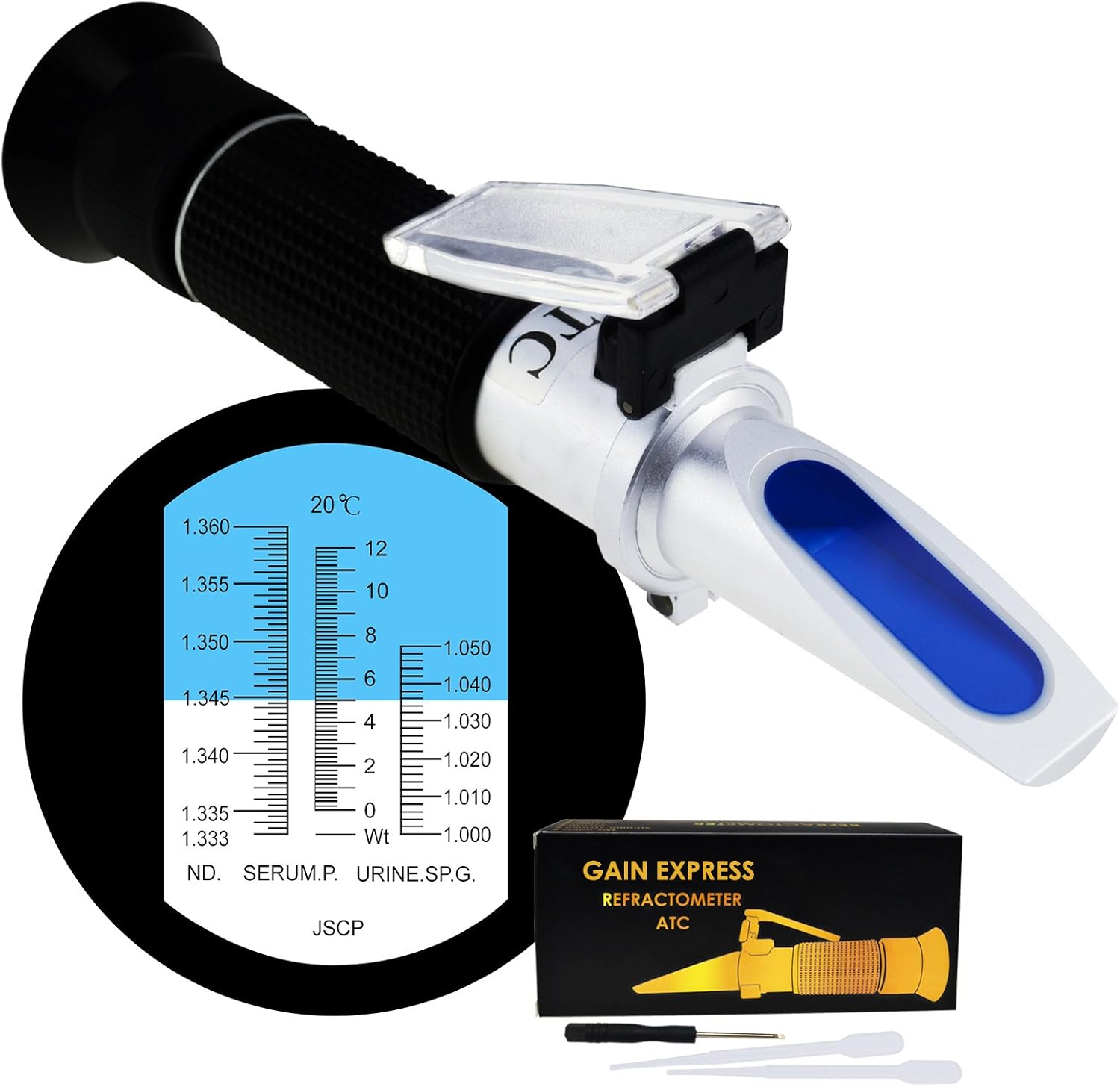 Clinical Refractometer with ATC, Tri Scale Serum Protein/Urine Specific Gravity/Refractive Index, for Veterinary Dog Cat Pet image number 4