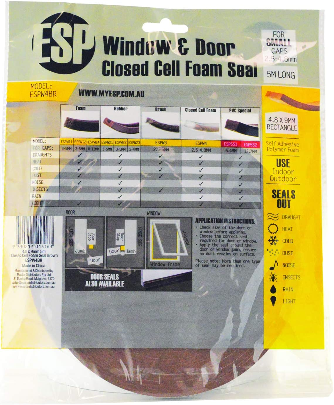 ESP ESPW4BR Window and Door Closed Cell Foam Weather Seal 4.8X9Mm Brown image number 3