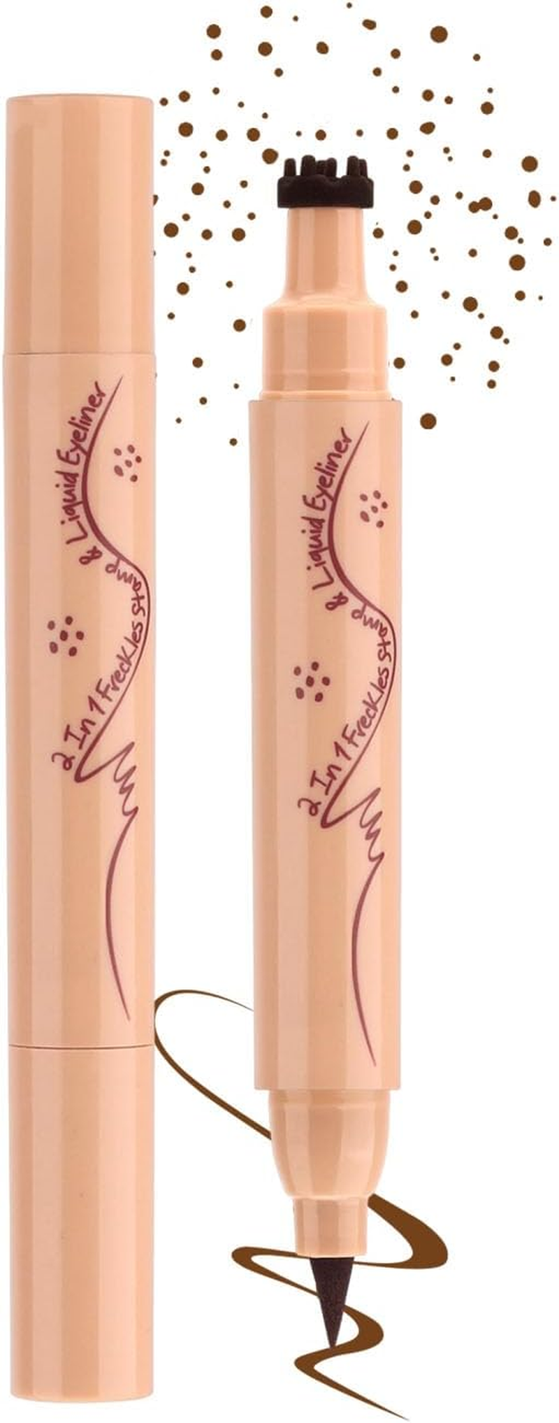 Ueiykoz Eyeliner Freckle Pen,2 in 1 Liquid Freckle Stamp & Smudge-Proof Liquid Eyeliner,Natural Long Lasting Waterproof Freckles Tattoo Pen,High Pigment(01# Light)