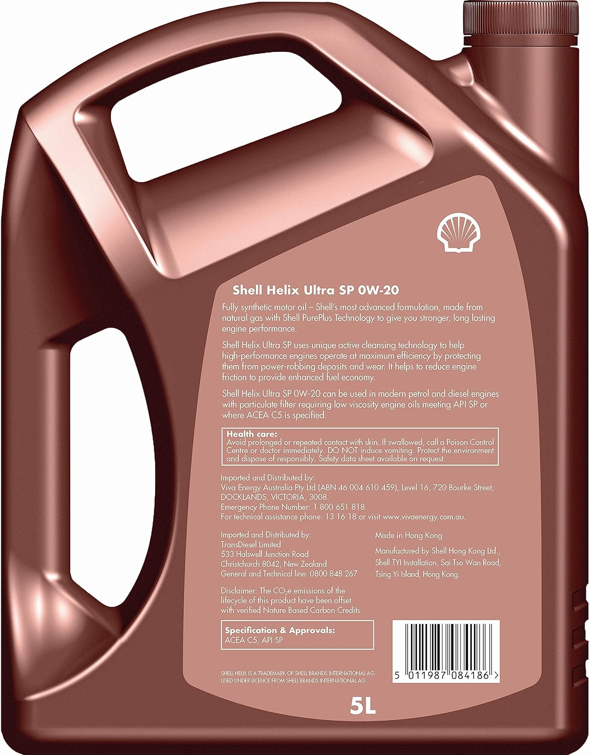 Shell Lubricants Helix Ultra SP 0W-20 Fully Synthetic Motor Oil 5 Litre image number 1