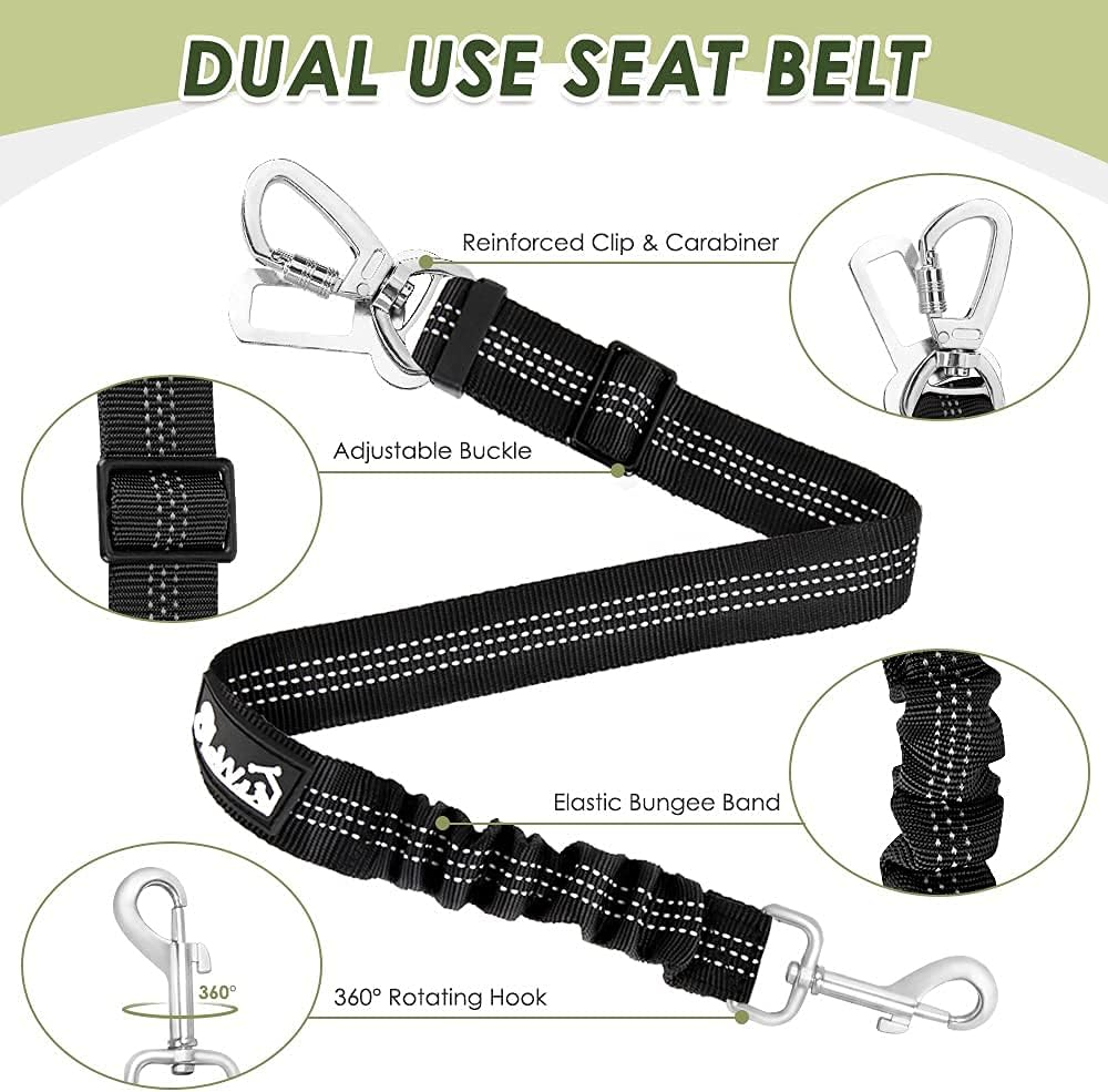 Slowton Dog Car Harness with Seat Belts, 2 in 1 Safety Adjustable Dog Seat Belts for Cars with Clip and Buckle, Breathable Mesh Pet Vest Harness Seatbelts with Secure Elastic Buffer for Travel image number 4
