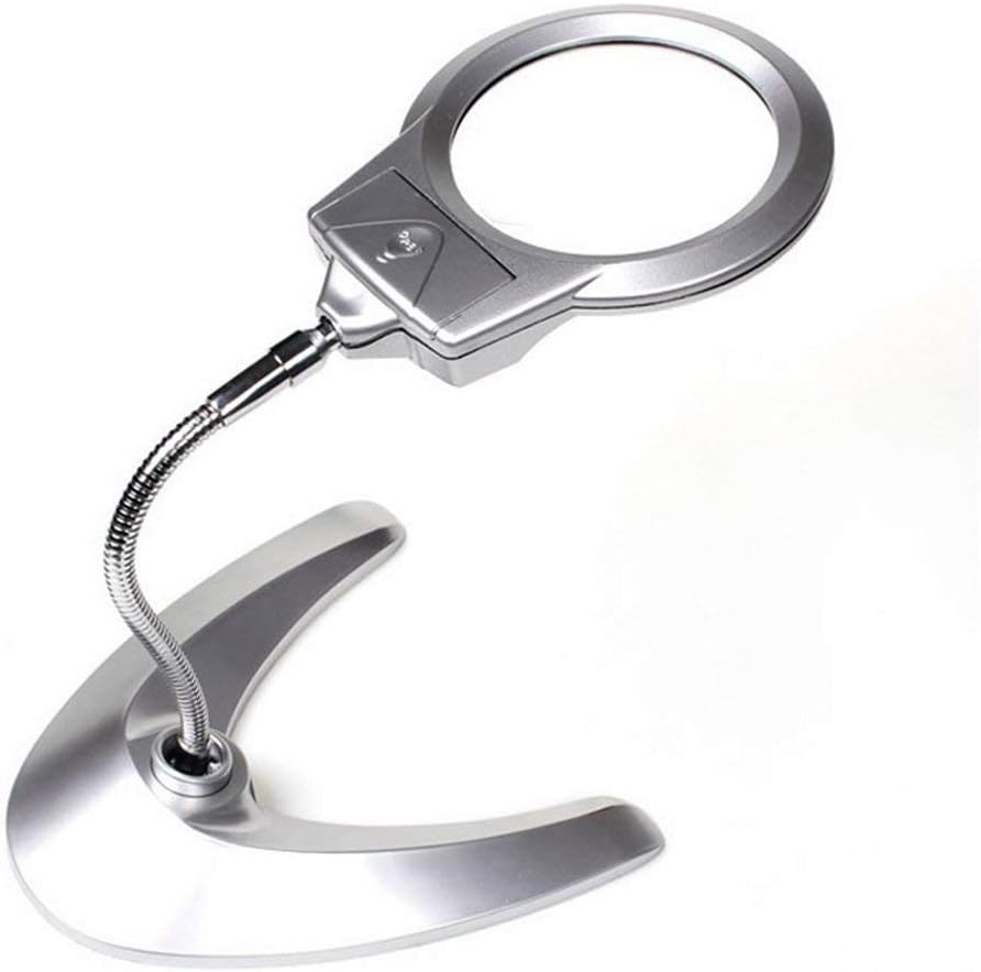 130Mm 2 LED Lamp Desktop Magnifying Glass Metal Hose Can Be Bent 360 Degree Adjustment Desktop Reading Maintenance Magnifier image number 2