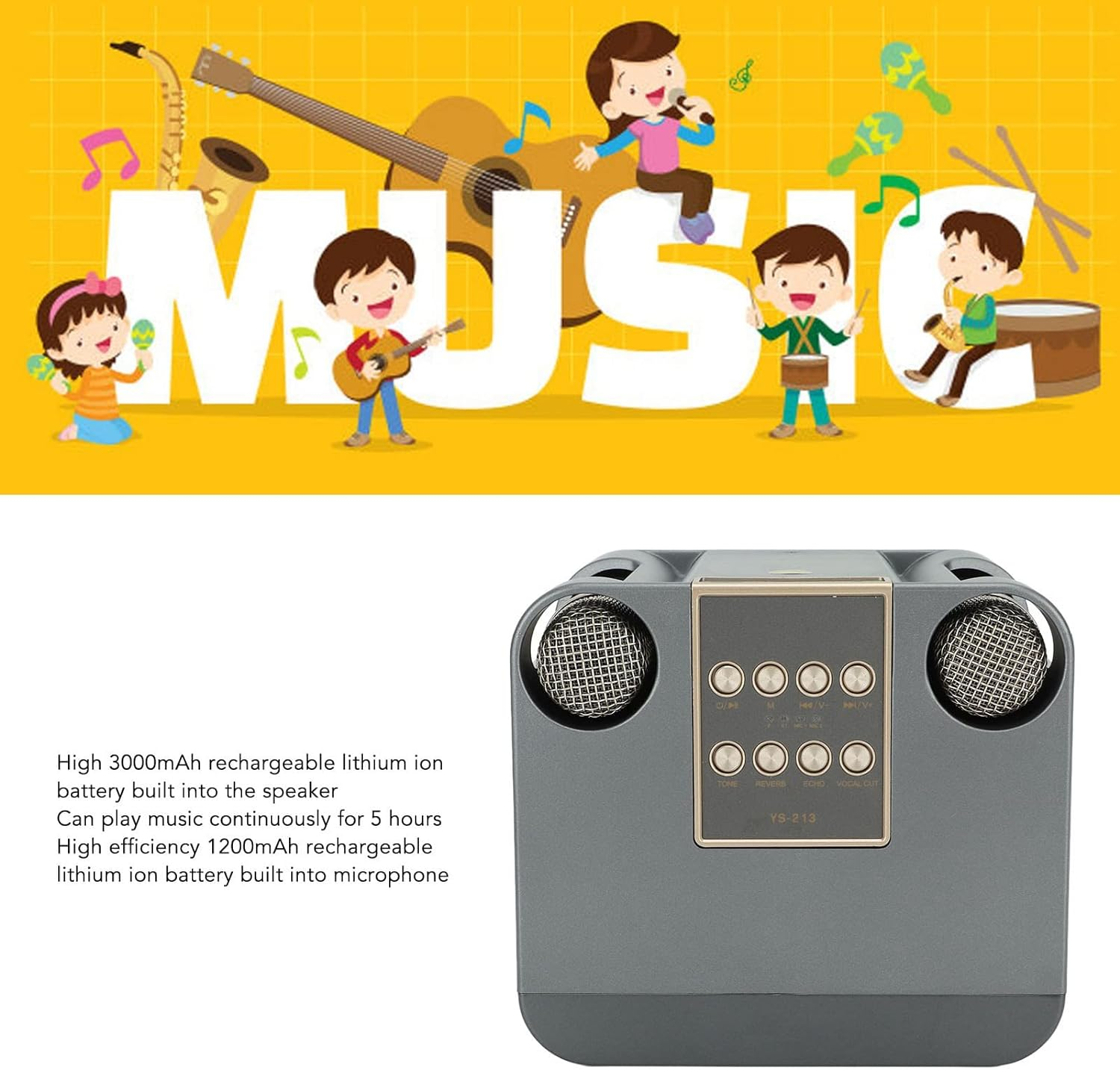 Karaoke Machine with 2 Wireless Microphones, Portable Speaker PA System, Supports TF USB, Sound Stereo Singing Machine for Home Meeting Party image number 1