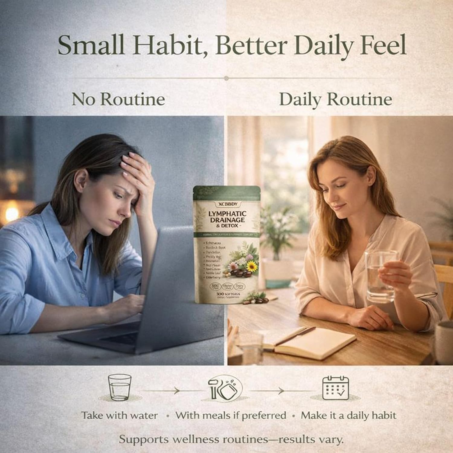 Lymphatic Drainage Soft , Plant-Based Formula for General Body Balance & Everyday Comfort, 300 Ct (1Bag)