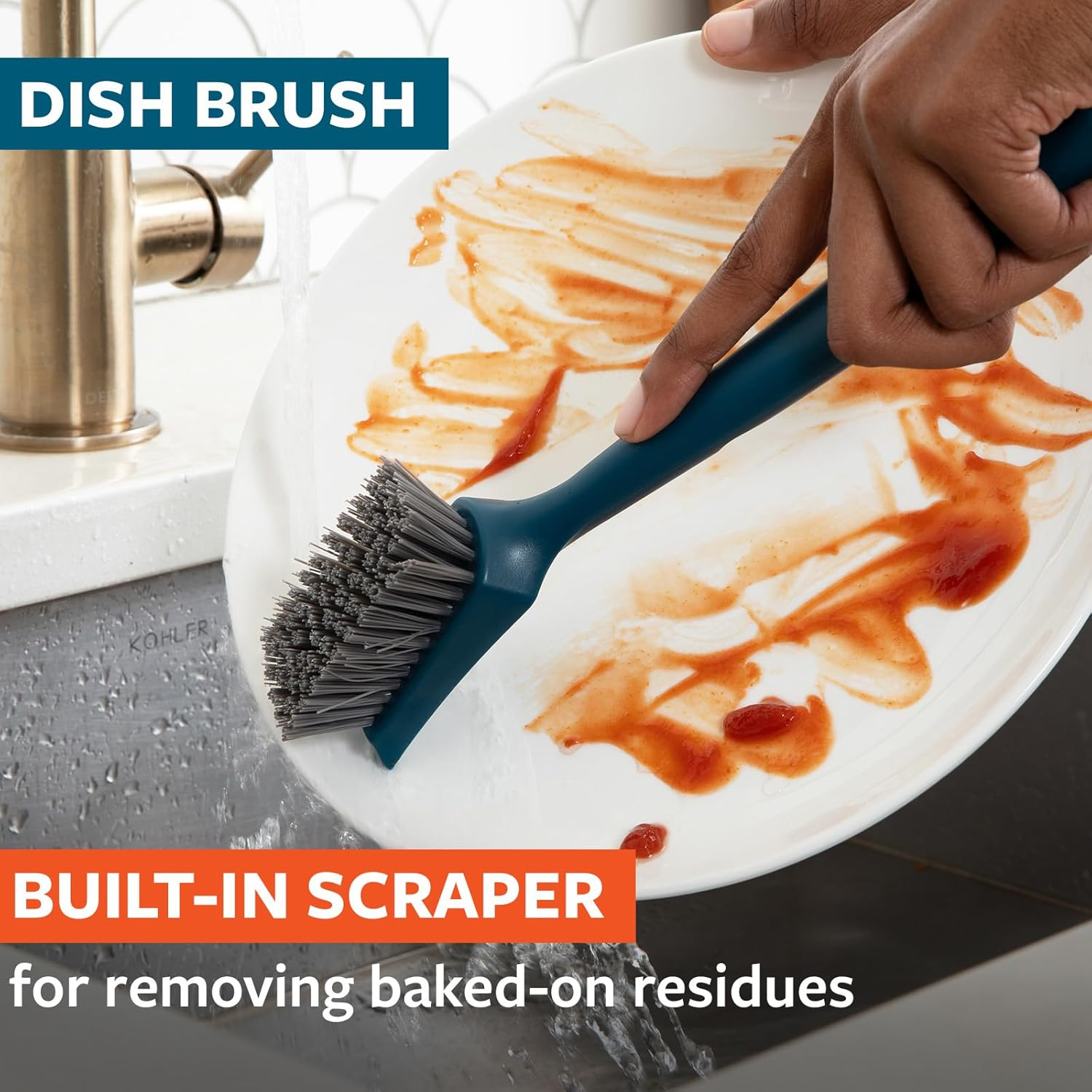 Full Circle Clean Ocean Dish Brush Set of 3 with Heavy-Duty Dish Brush, Bottle Brush & Dish Brush for Cast Iron Cookware, Dishes, Pots, Sinks, Water Bottles, Baby Bottles & Kitchen Cleaning, Teal