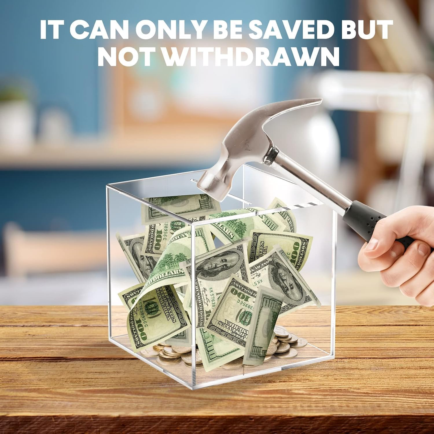 Clear Piggy Bank, Acrylic Money Bank Transparent Coins Saving Pot Cash Container Box Coin Jar Money Saving Box for Adults Kids Birthday Gifts (15X15Cm) image number 4