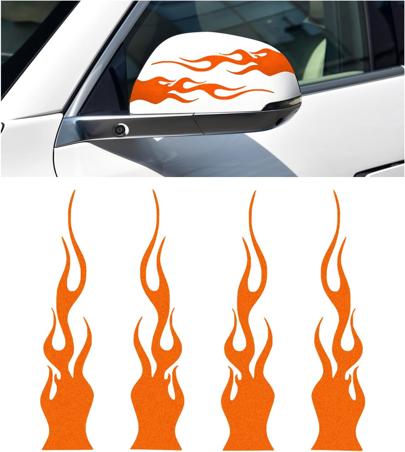 4 PCS Car Flame Reflective Sticker, Waterproof Racing Sports Flame Stripe Decal, Self Adhesive Bumper Decals Safety Stickers for Car Mirror Motorcycle Helmet, Car Accessories (Orange) image number 1
