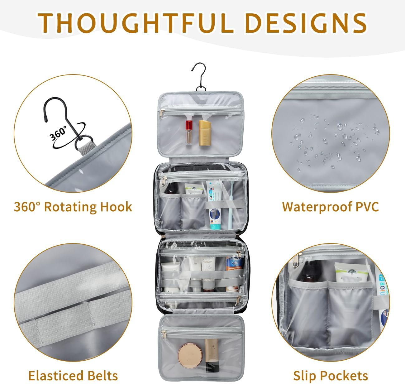 Toiletry Bag for Women Mens, Kasqo Water Resistant Large Hanging Travel Toiletry Bag Portable Shaving Makeup Cosmetic Organizer with Luggage Sleeve for Daily Gym Business Trip, Black image number 1