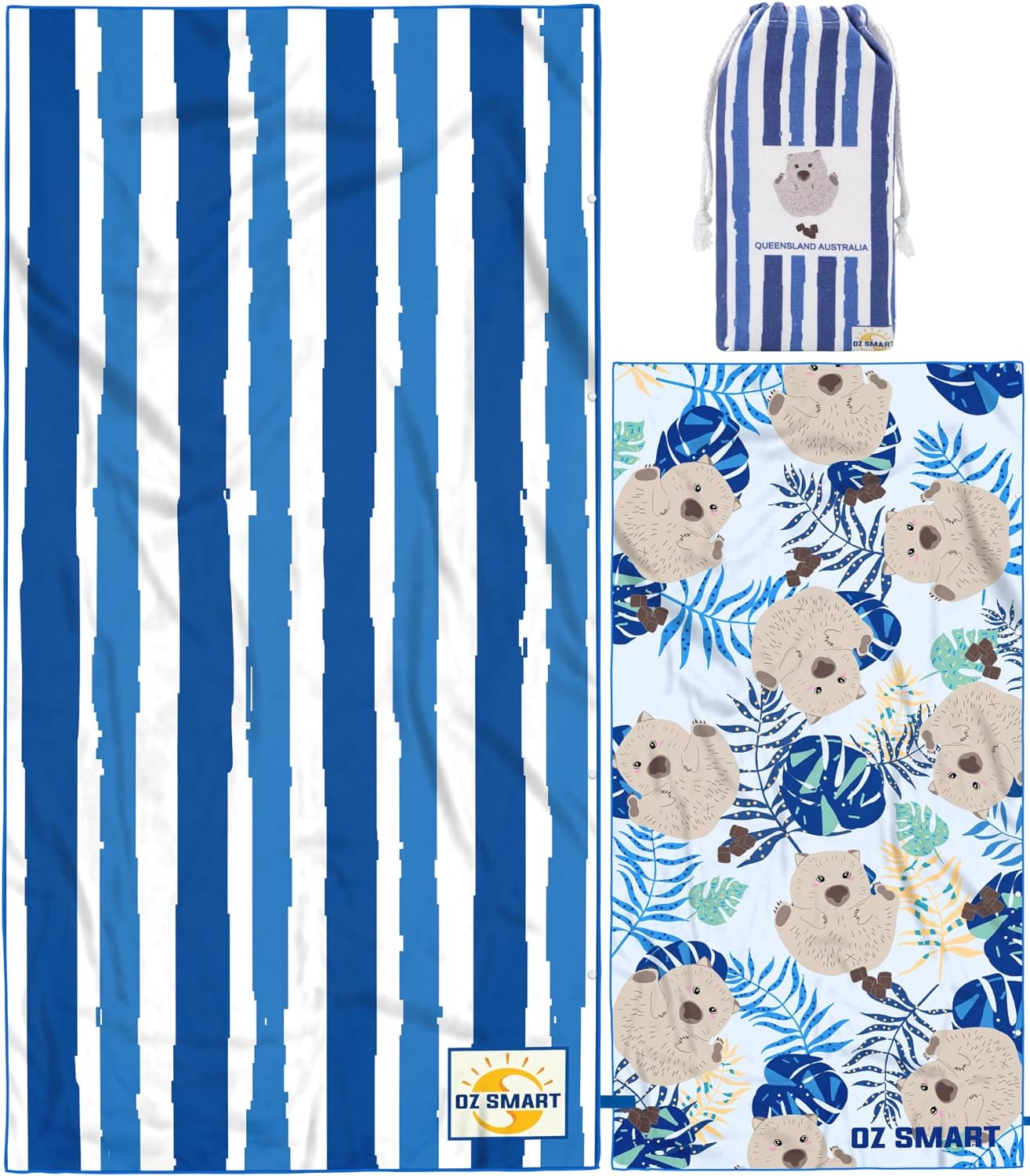 Australian Design Sand Free Beach Towel, Microfibre Quick Dry Cabana Stripe 180&times;90Cm Pool Towel, Highly Absorbent Poncho for Travel, Camping, Double-Sided Printing image number 1