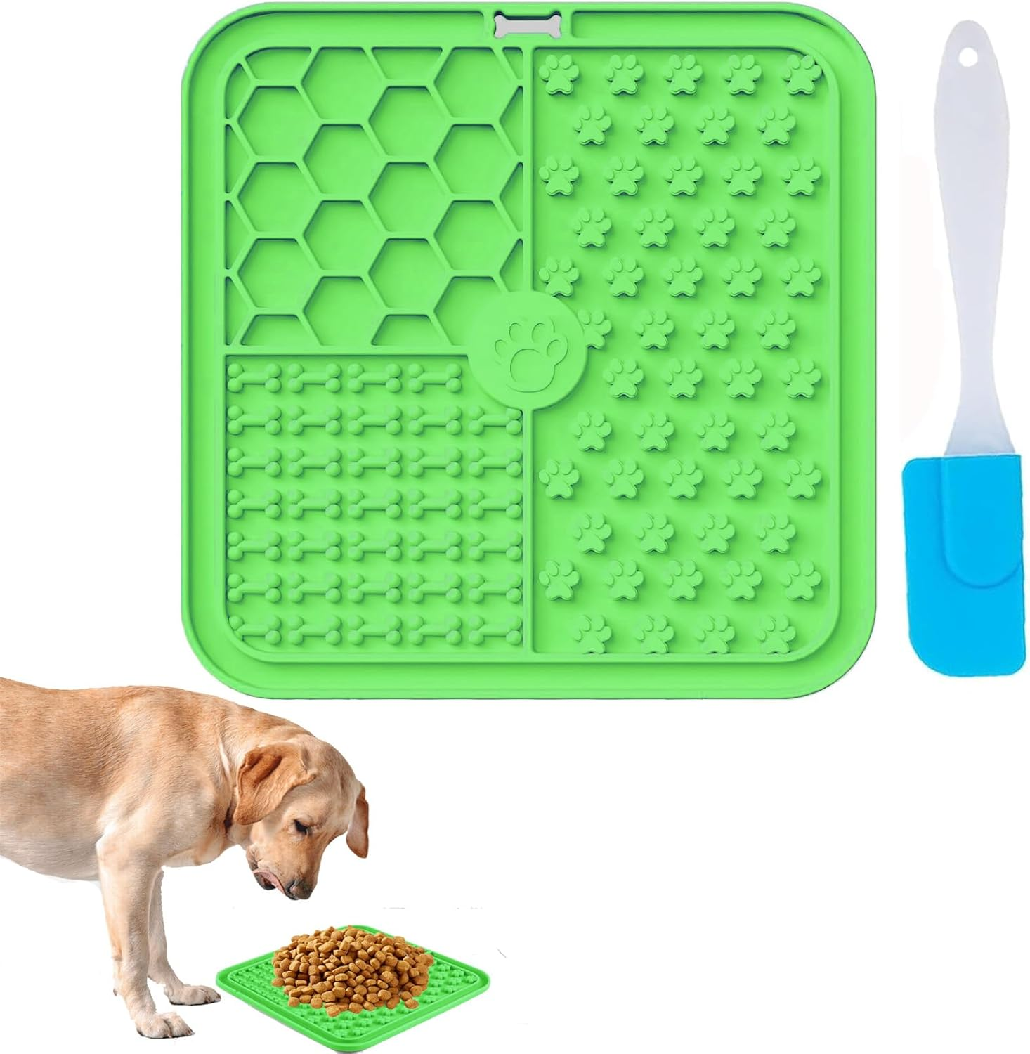 JIEYUCHU Dog Lick Mat, Premium Dog Bowl, Lick Mat for Dogs for Bathing, Mat Slow Feeder for Dogs and Cats with Suction Cup and Silicone Spatula, Easy to Clean (Green)