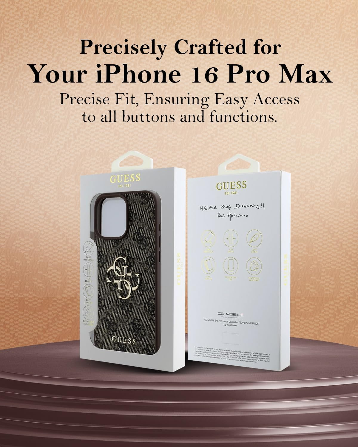 Guess Phone Case [Official Licensed] by CG MOBILE | PU Leather Case with 4G Big Metal Logo | Shock Absorption Protective Case/Cover Compatible with Iphone 16 Pro Max (6.9-Inch) 2024 - Brown image number 6