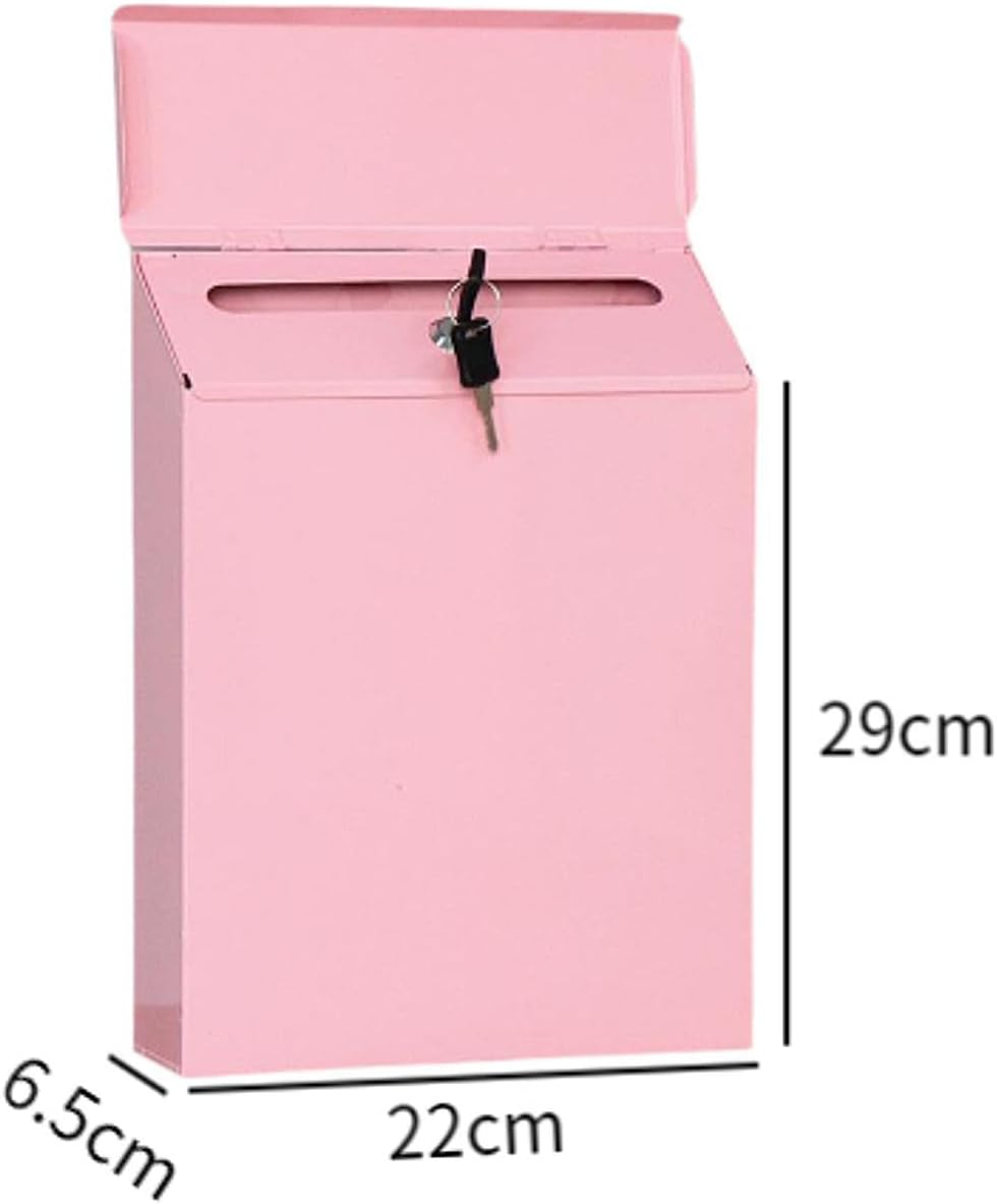 Perfk Wall Mounted Mailbox Letter Box Pink Easy to Use Sturdy Modern Practical Mail Box Drop Box for Porch Outdoor Front Door Gate