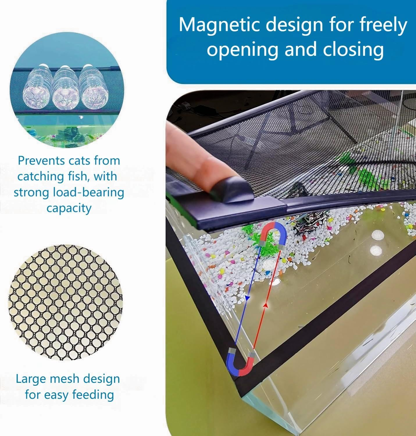 DIY Magnetic Fish Tank Lid Cover Protective Net 94X46Cm Keep Fish from Jumping Out Prevent Fish, Reptiles, Turtles, Etc., from Escaping&hellip; image number 3