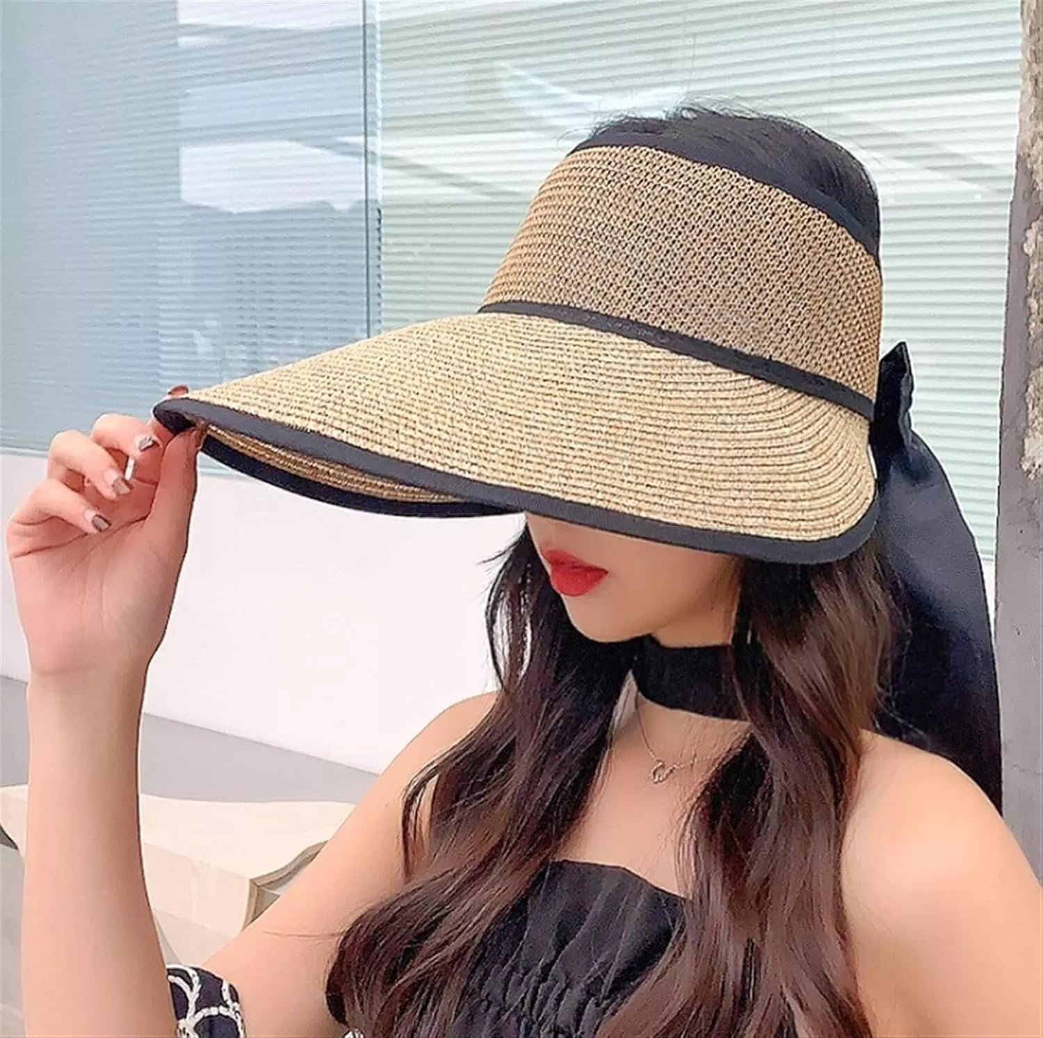 FIME. Women Sun Visor Hats Beach Foldable, Roll up Wide Brim Bowknot Summer Straw Hat Cap Cruise Wear for Womens,Women'S Sun Hats UPF50 UV Protection Sun Hat (Khaki) image number 1