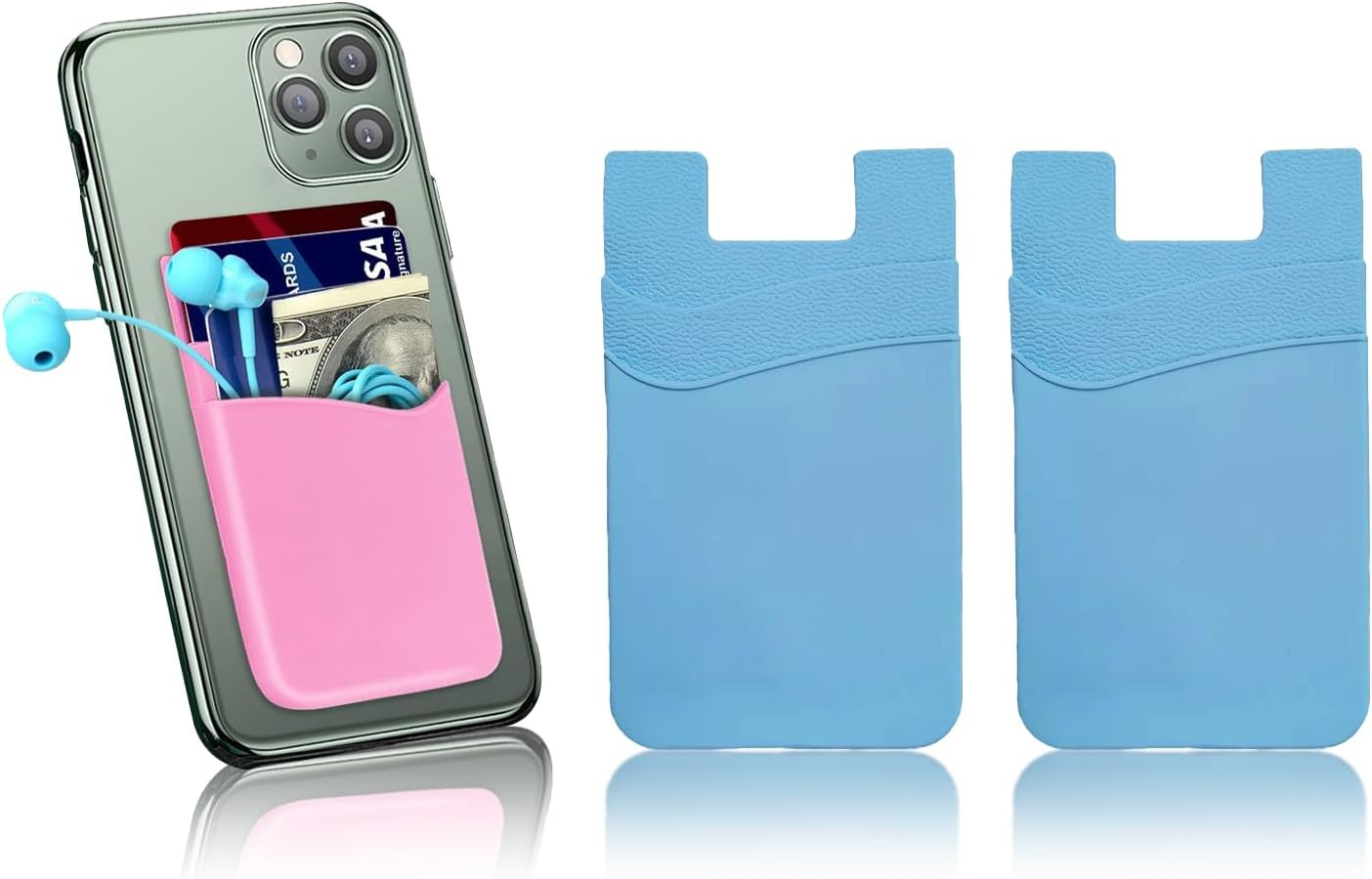 2Pcs Zakora Phone Wallet Stick On,Silicone Card Holder for Back of Phone Credit Card Holder for Phone Case Compatible for Credit Cards, Business Card, Cash & ID Cards (Black)