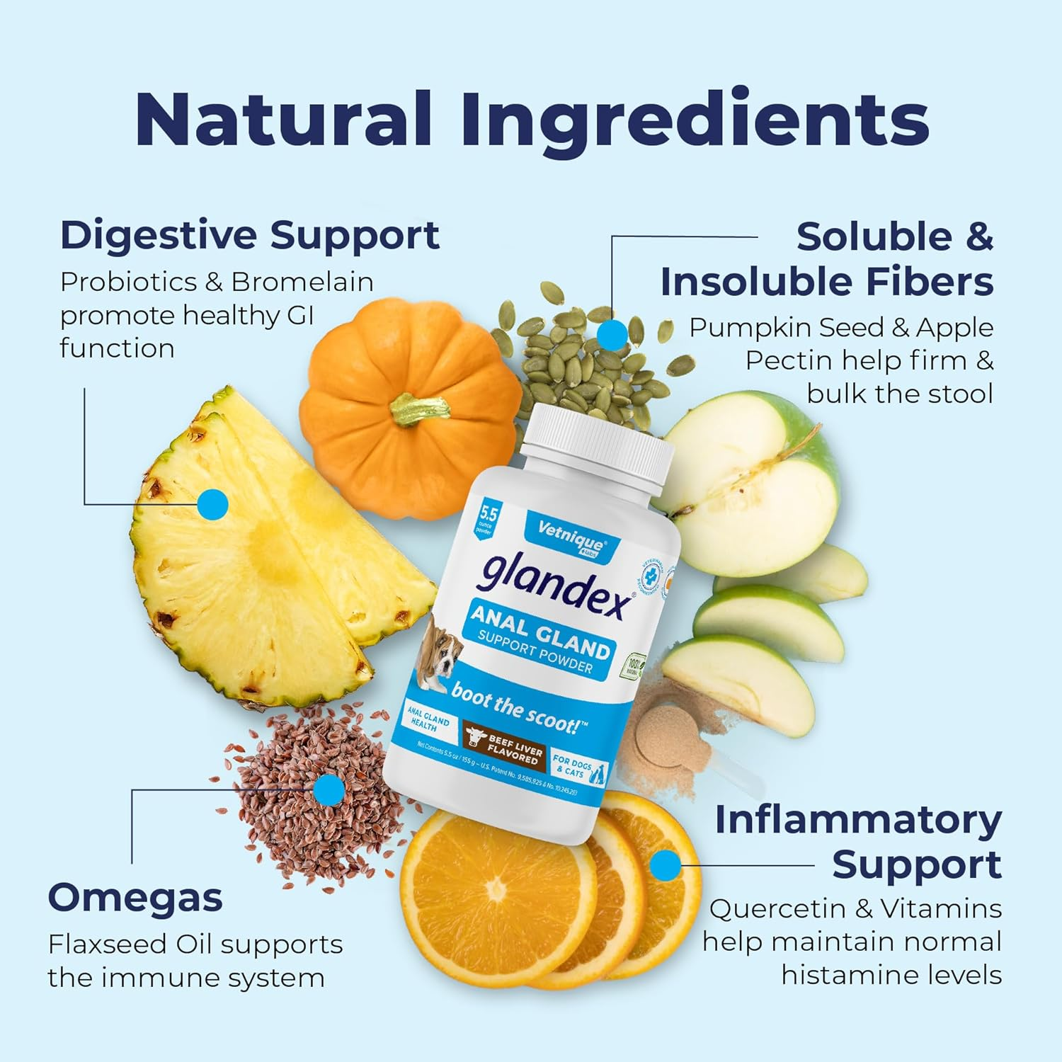 Glandex Dog Fiber Supplement Powder for Glands with Pumpkin, Digestive Enzymes & Probiotics - Vet Recommended Healthy Bowels and Digestion - Boot the Scoot by Vetnique Labs (Beef Liver, 5.5 Oz) image number 5