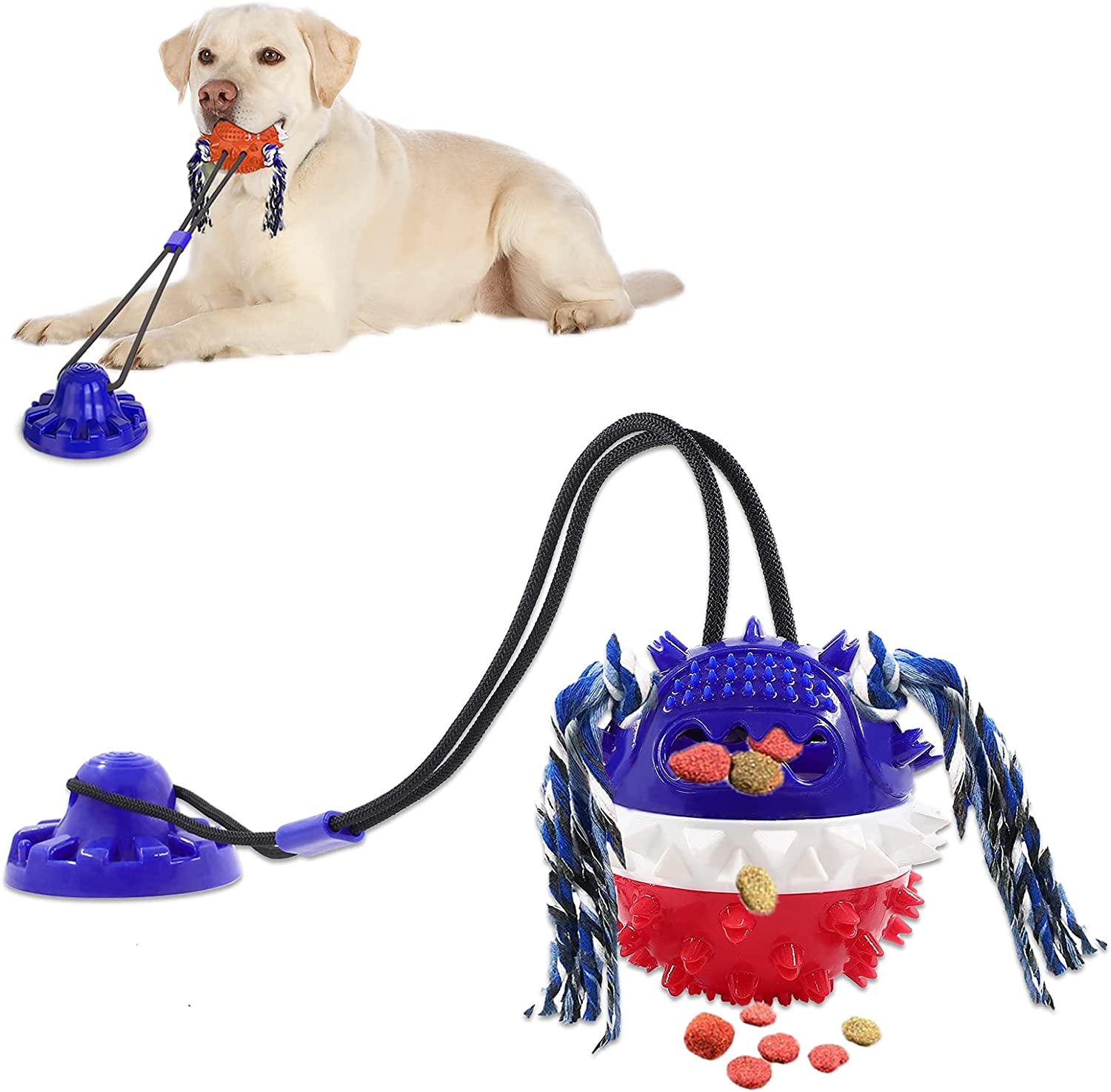 Dog Toys, Dog Chew Toys for Aggressive Chewers,Dog Rope Toys with Suction Cup for Puppy Dogs,Dog Training Treats Teething Toys for Boredom Dog Puzzle Toy Treat Food Dispensing Ball Toys (Navy Blue)