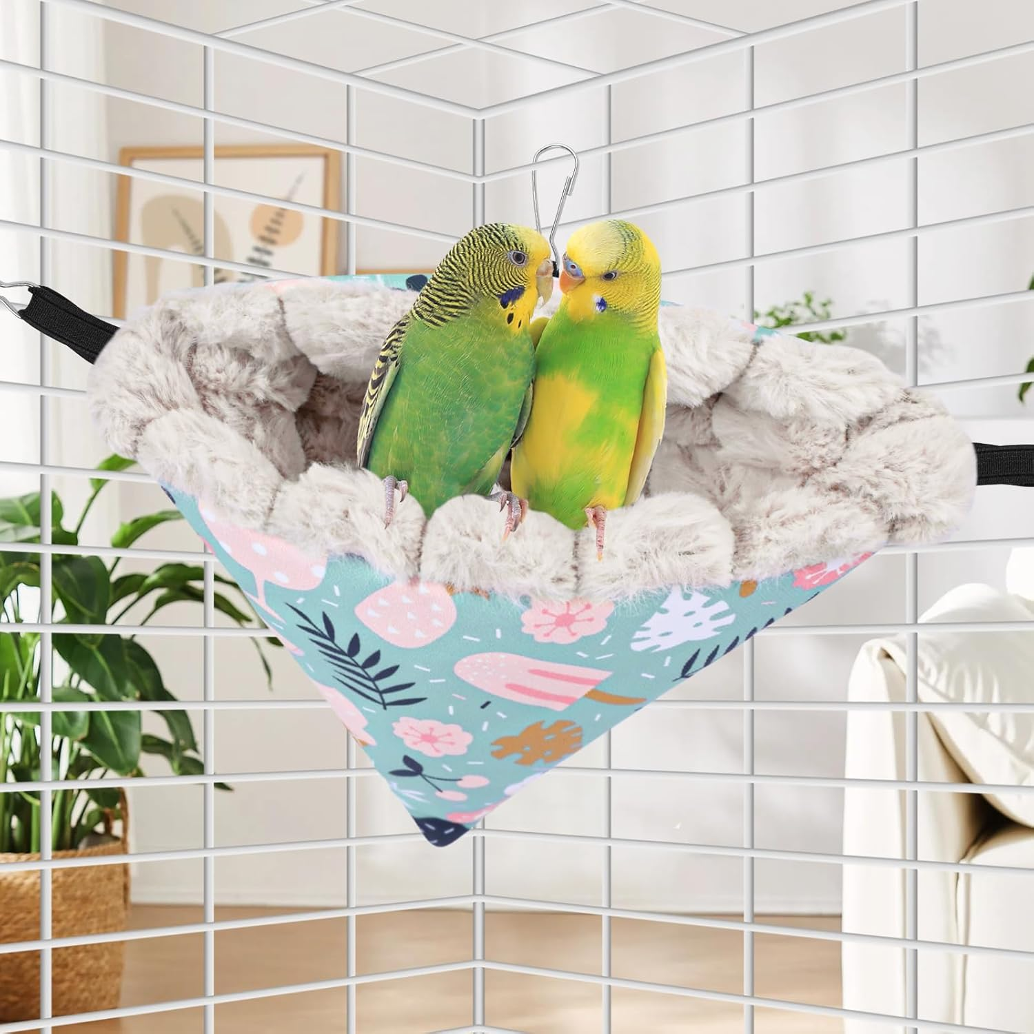 Yanmucy Bird Nests for Cages Waterproof Plush Winter Bird Hammock Hanging Warm Parrot Bed Cozy Corner Parrot House Tent for Sleeping Playing (Blue, Medium) image number 6