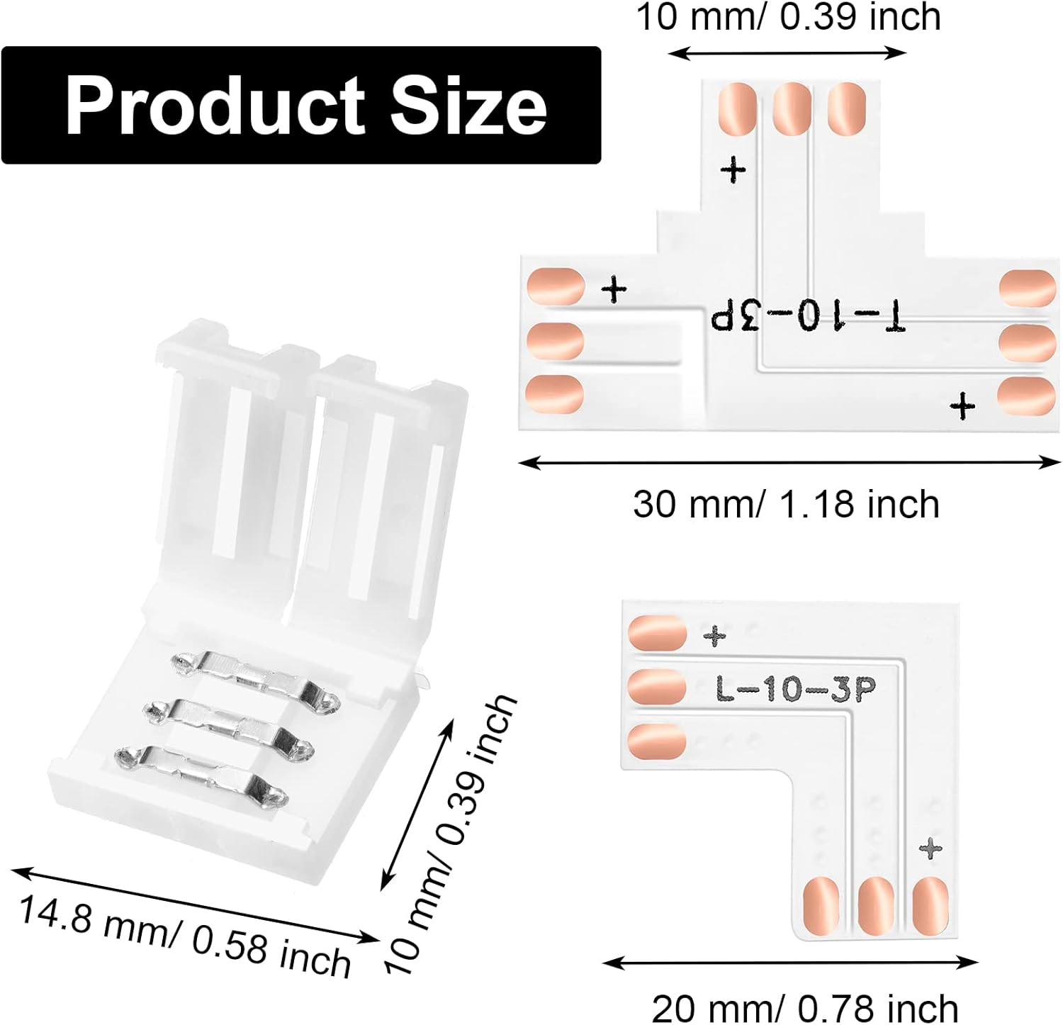 28 Pieces 3 Pin LED Connector LED Strip Solderless Light L Shape Lights Extension T Shape Solderless Adapter Connector 10 Mm for WS2811 WS2812B SK6812 Strip image number 2