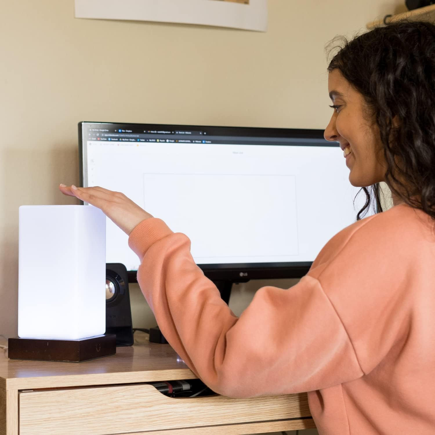 Luvlink Tower Friendship Lamp V2 Extended Wifi Range - Bluetooth Setup - Wood & Glass Design (Single, Walnut) image number 4