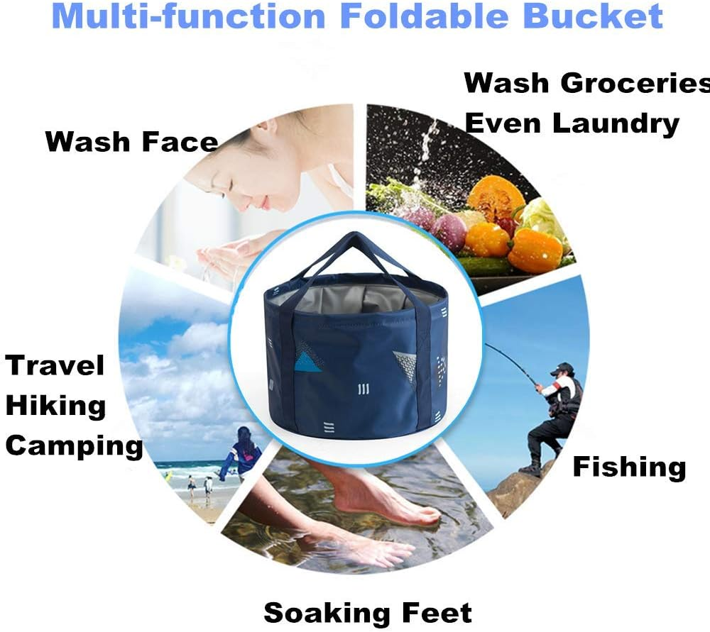 Collapsible Foot Spa Basin Water Bucket, Portable Travel Camping Foot Bath Tub for Soaking Feet (24L (811 Ounce), Dark Blue with Pumice Stone)